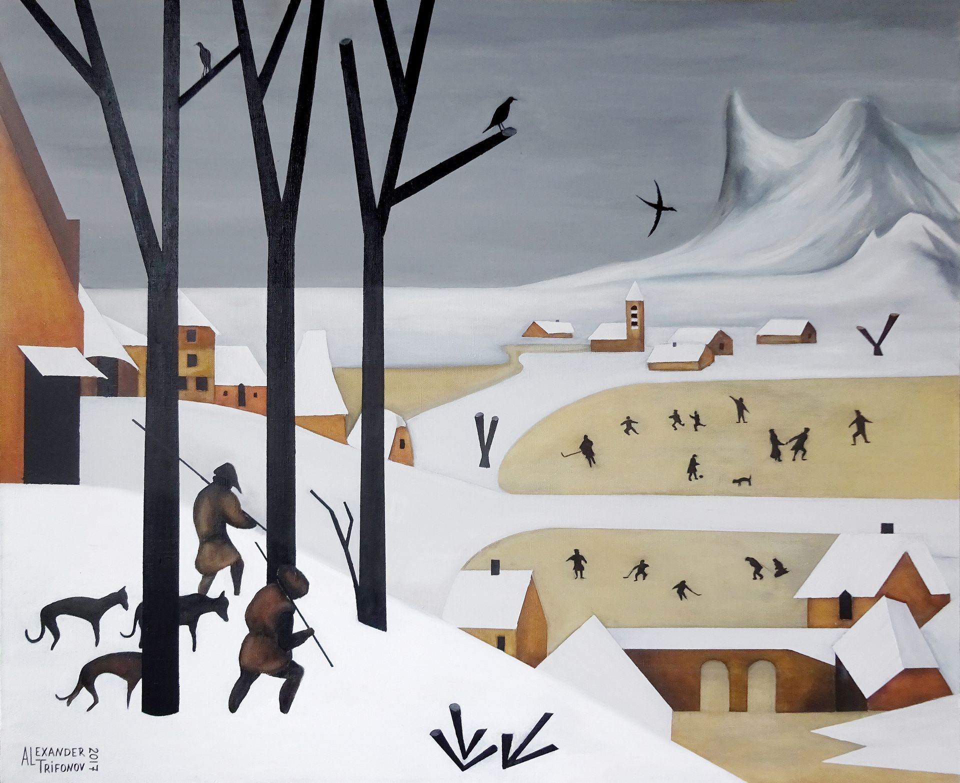 Александр Трифонов (Картина, живопись - 
                  110 x 90 см) Охотники на снегу