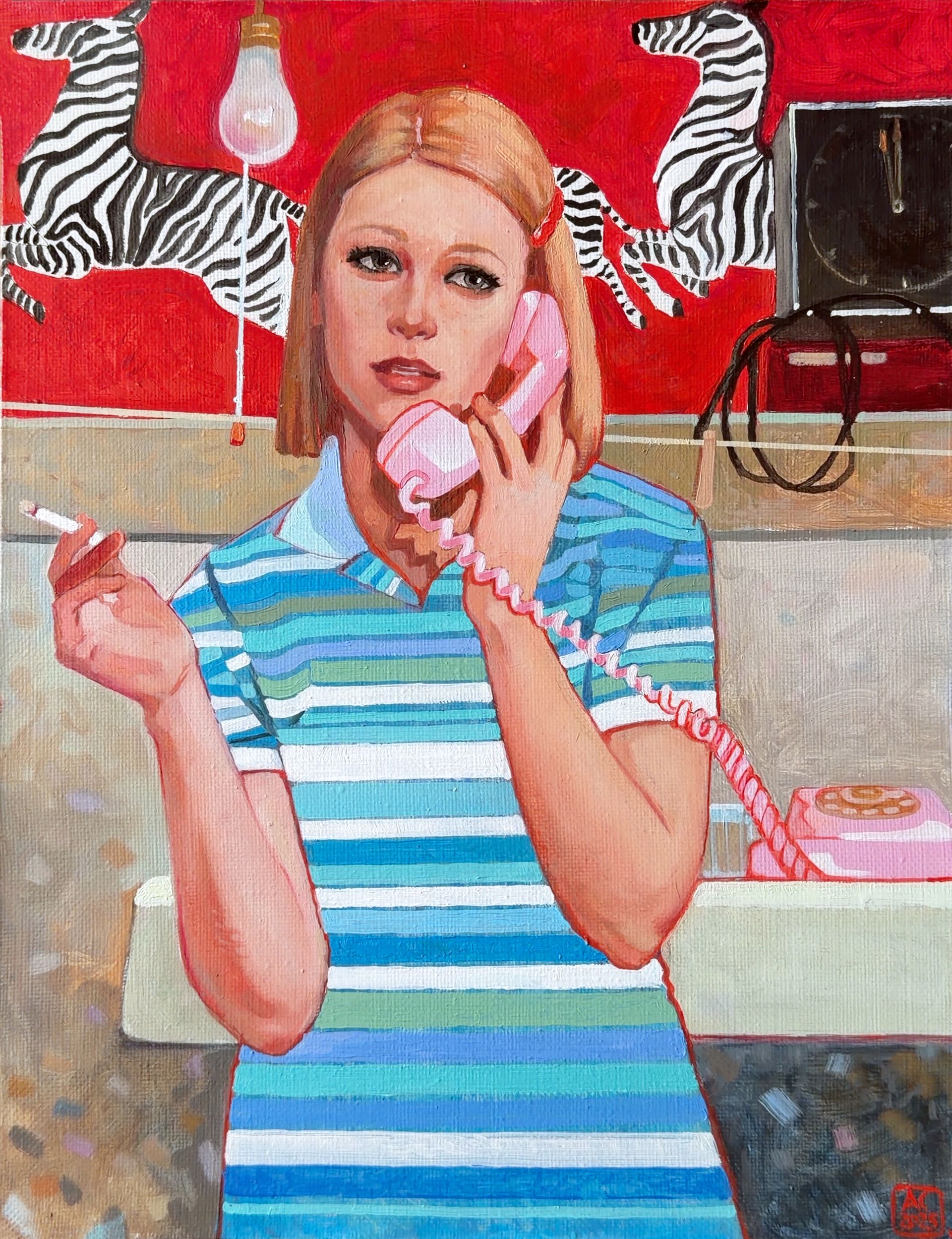 Александра Сергеева (Картина, живопись - 
                  35 x 45 см) Марго и телефонный разговор