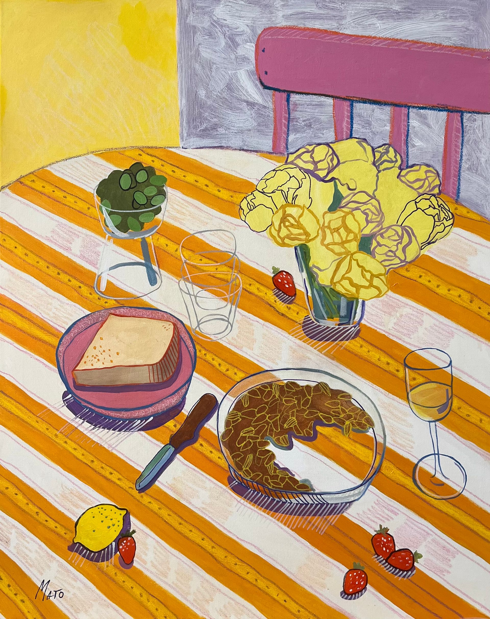 Александра Мато (Картина, живопись - 
                  80 x 100 см) Миндаль, оливки и вино