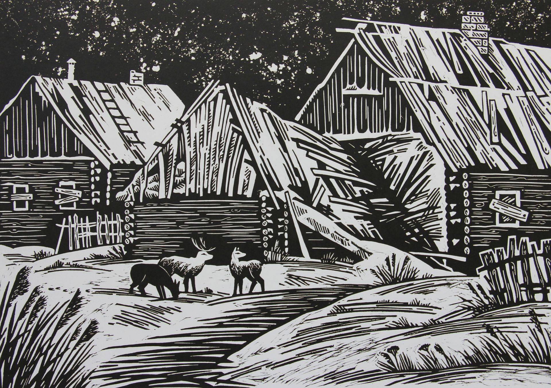 Витана Маковская (Графика печатная - 
                  39 x 28.5 см) Зима в заброшенной деревне