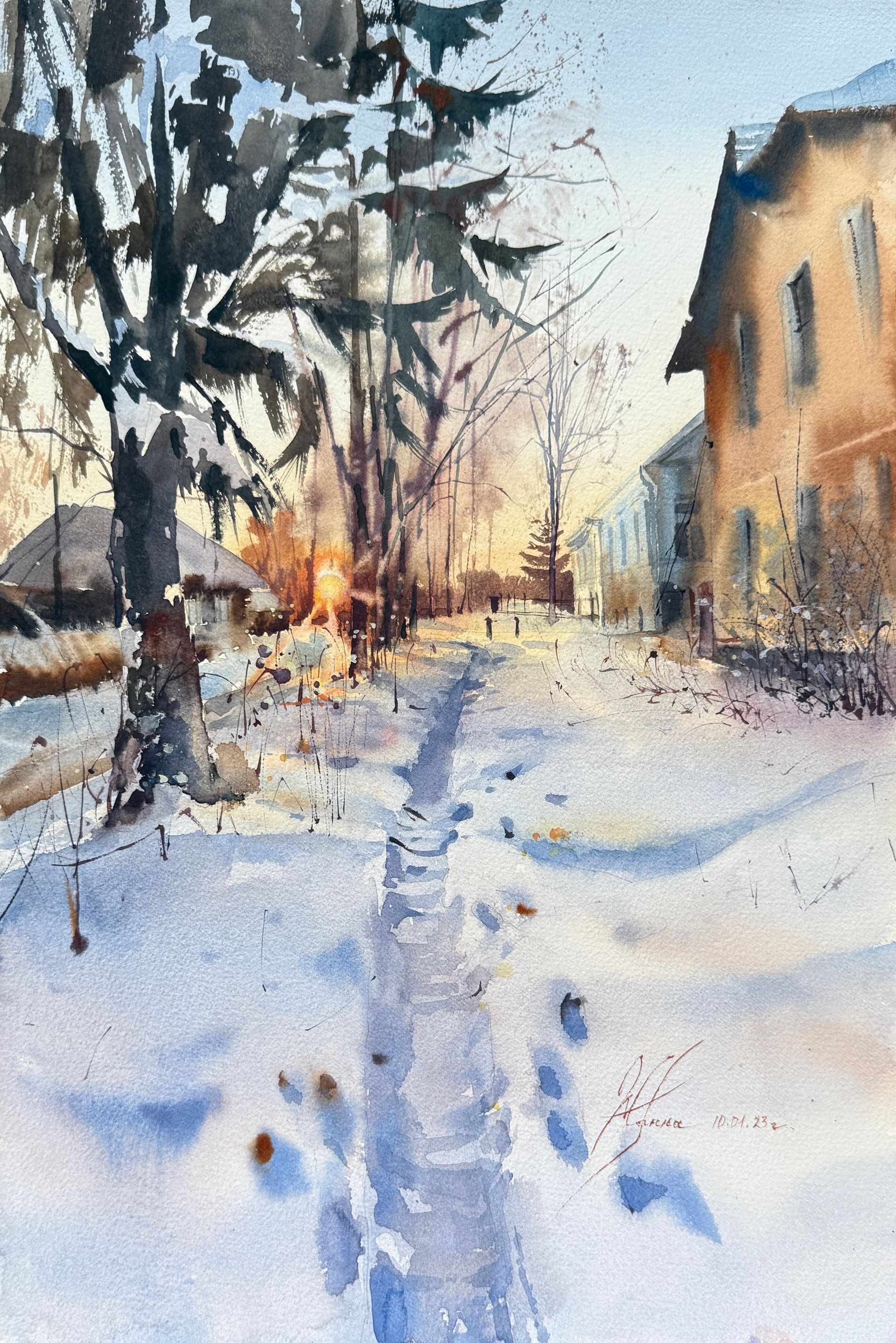 Жанна Губина (Авторская графика - 
                  31 x 40 см) Зима в Мышкине