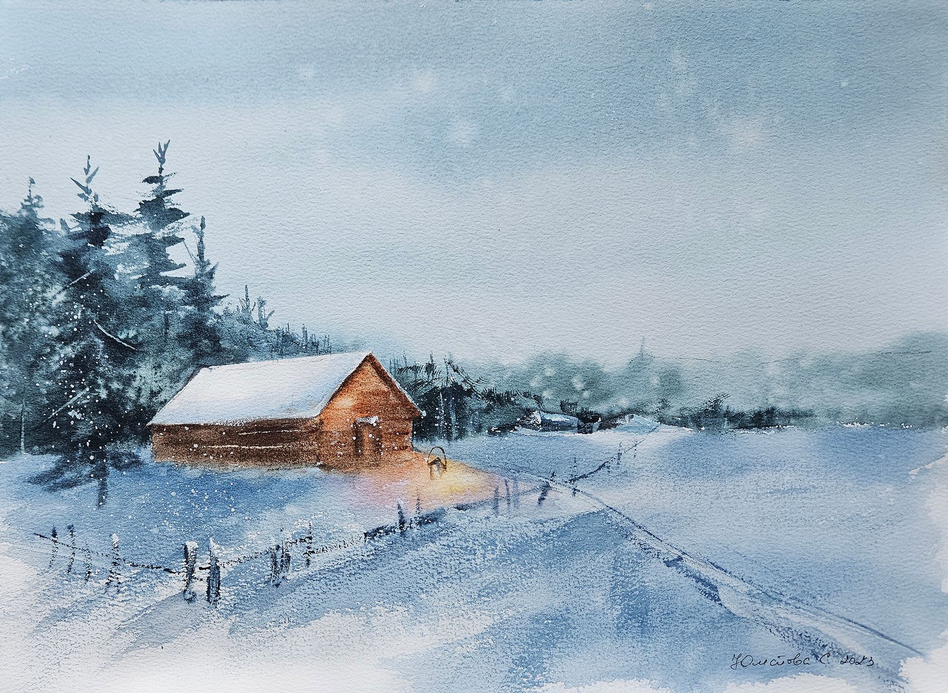Светлана Юматова (Авторская графика - 
                  37 x 27 см) Домик в лесу