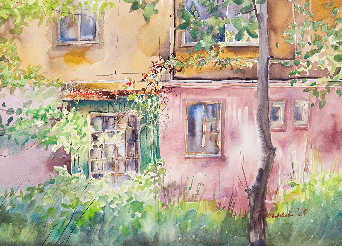 Юлия Третьякова (Авторская графика - 
                  54 x 38.8 см) Фасад в Светлогорске