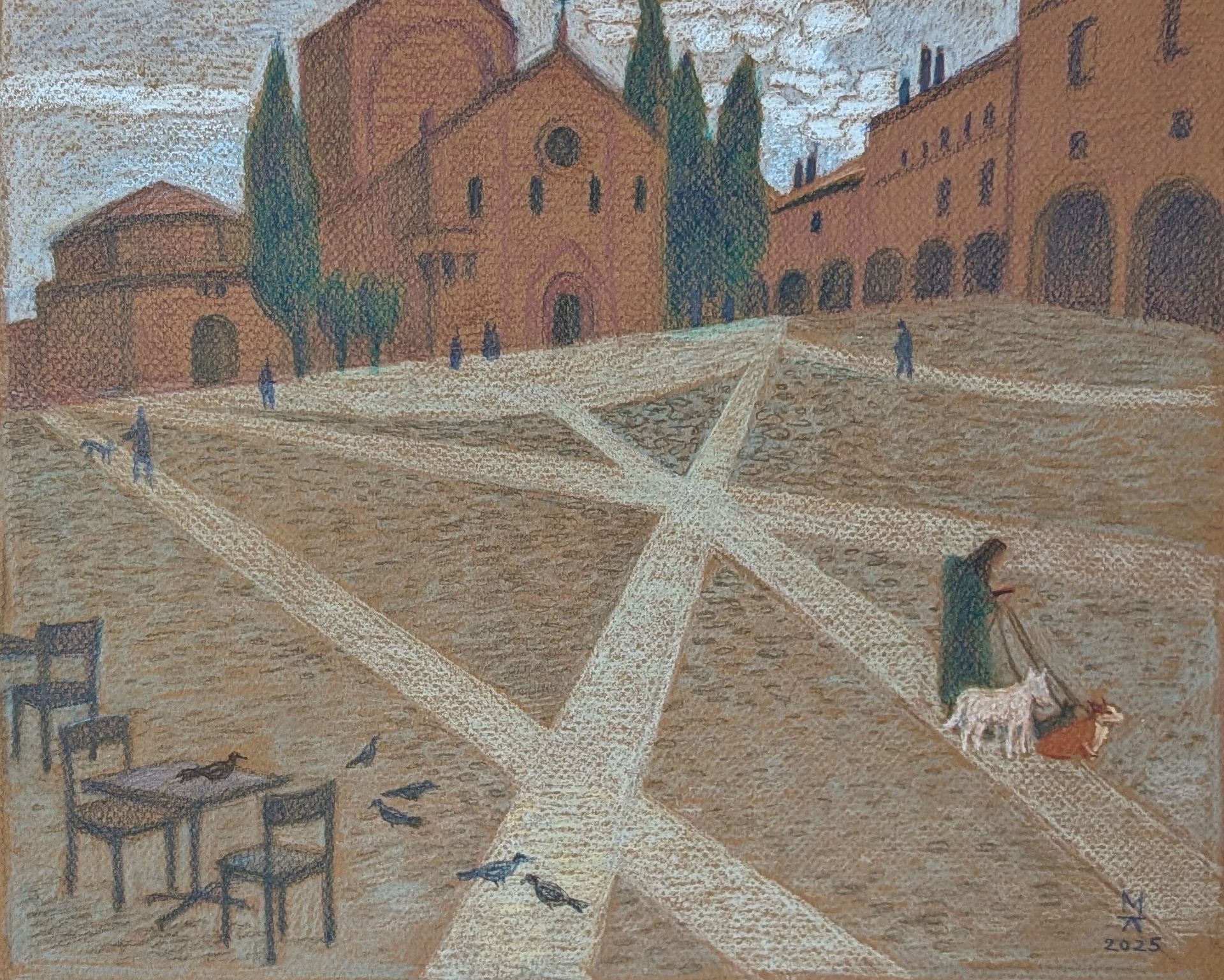 Екатерина Маланьина (Авторская графика - 
                  35 x 31 см) Возвращение в Болонью
