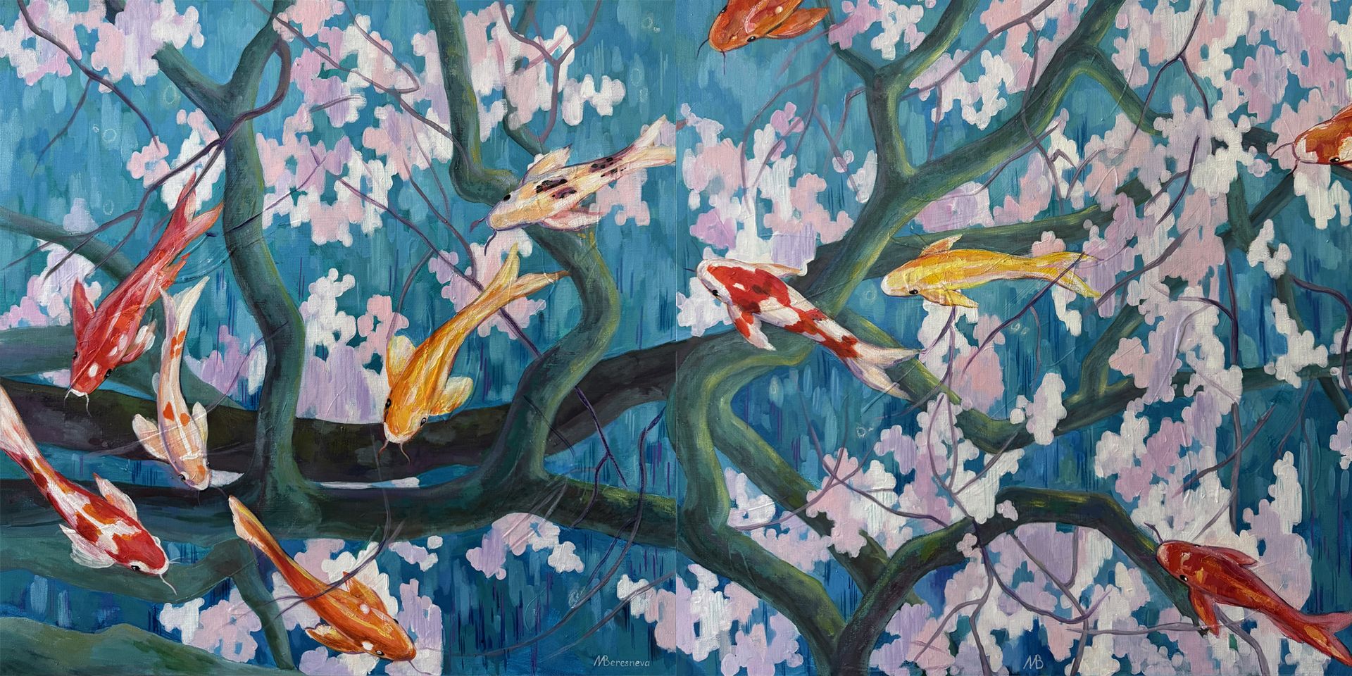 Марина Береснева (Картина, живопись - 
                  160 x 80 см) Цветение реки