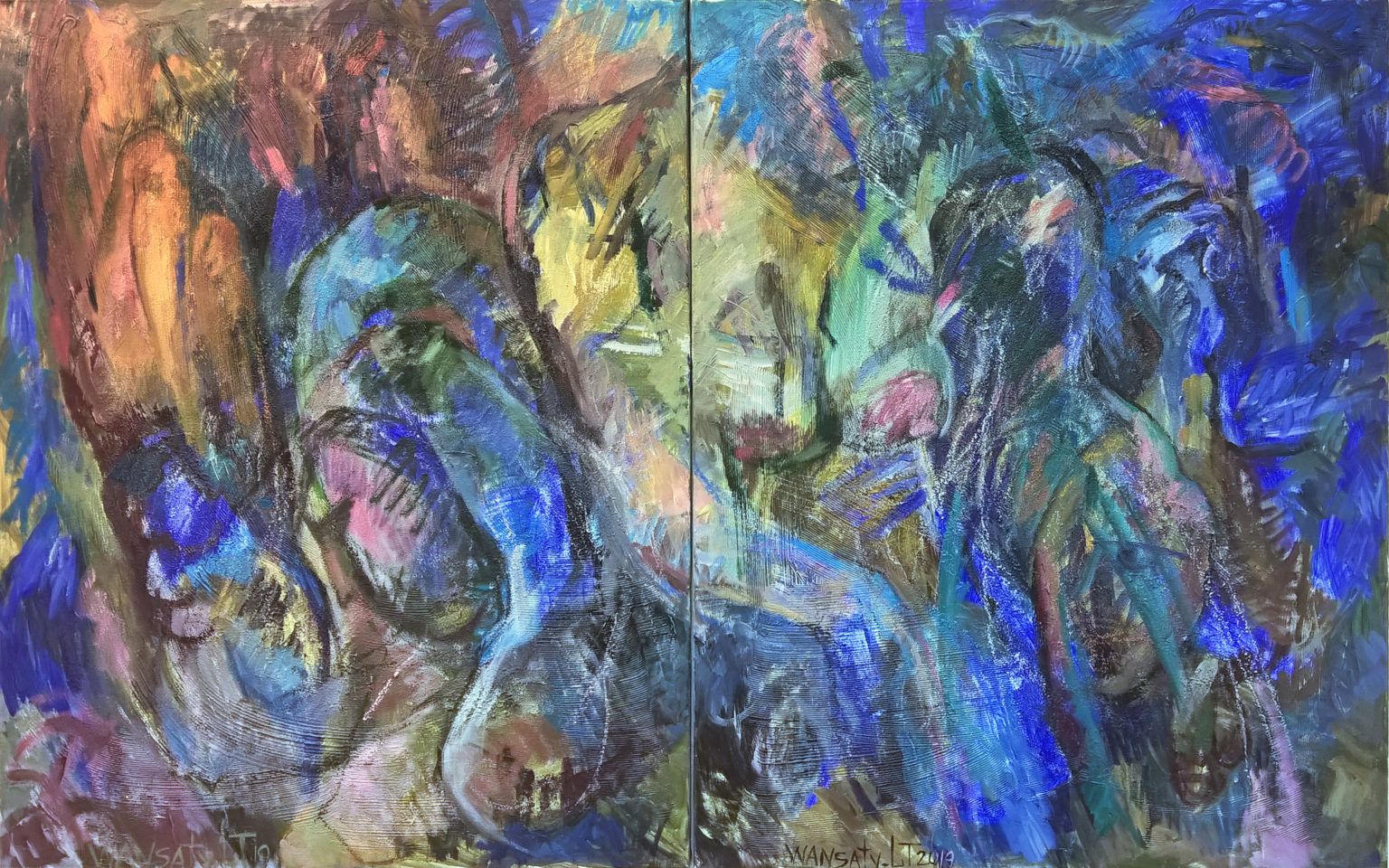 Татьяна Левченко (Картина, живопись - 
                  160 x 100 см) Диптих "Взаимодействие"