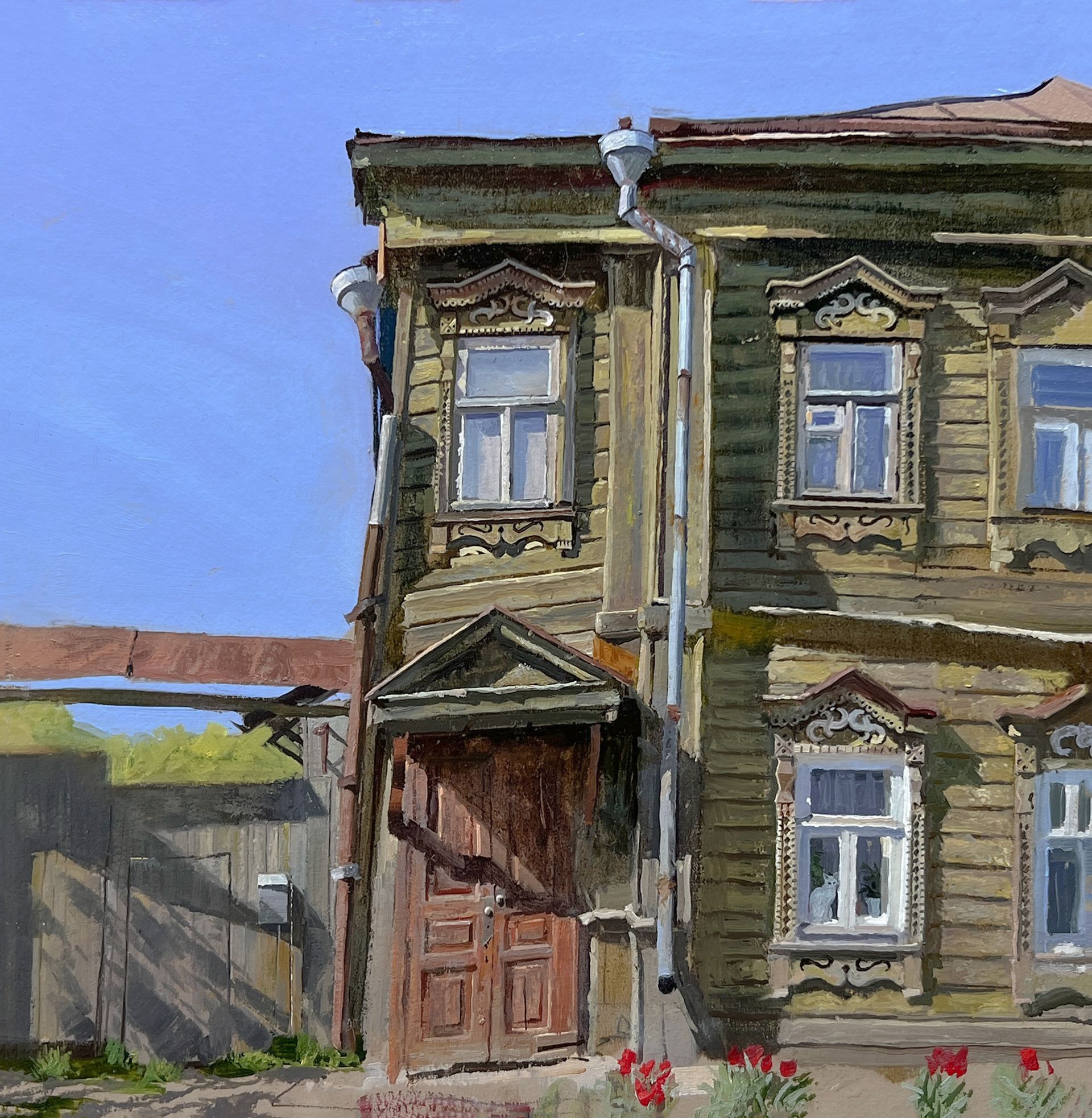 Михаил Псюрников (Авторская графика - 
                  25 x 25 см) Дом с тюльпанами