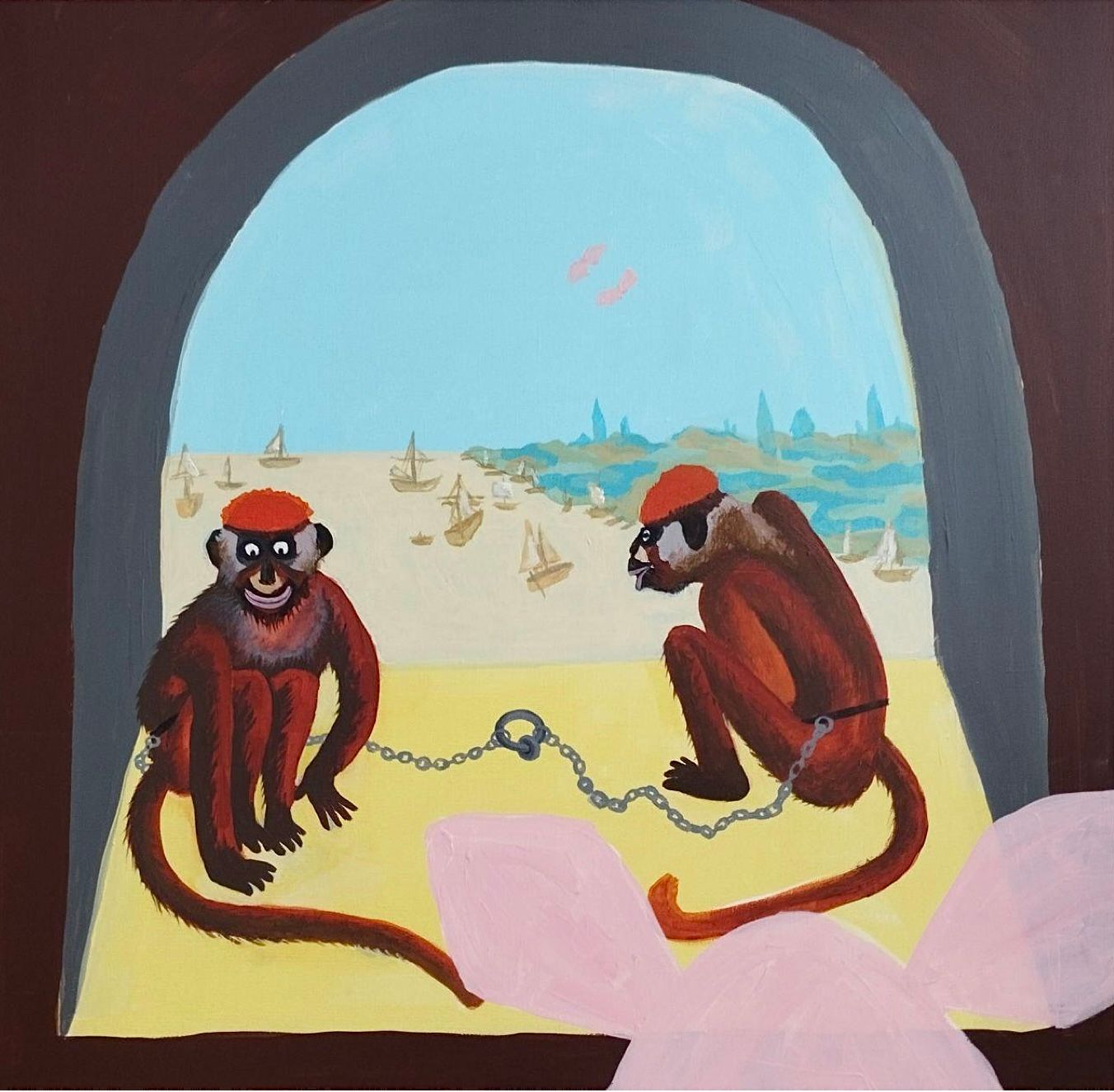 Еликука (Картина, живопись - 
                  60 x 60 см) Сунь Укун и Чжу Бацзе в гостях у Брейгеля
