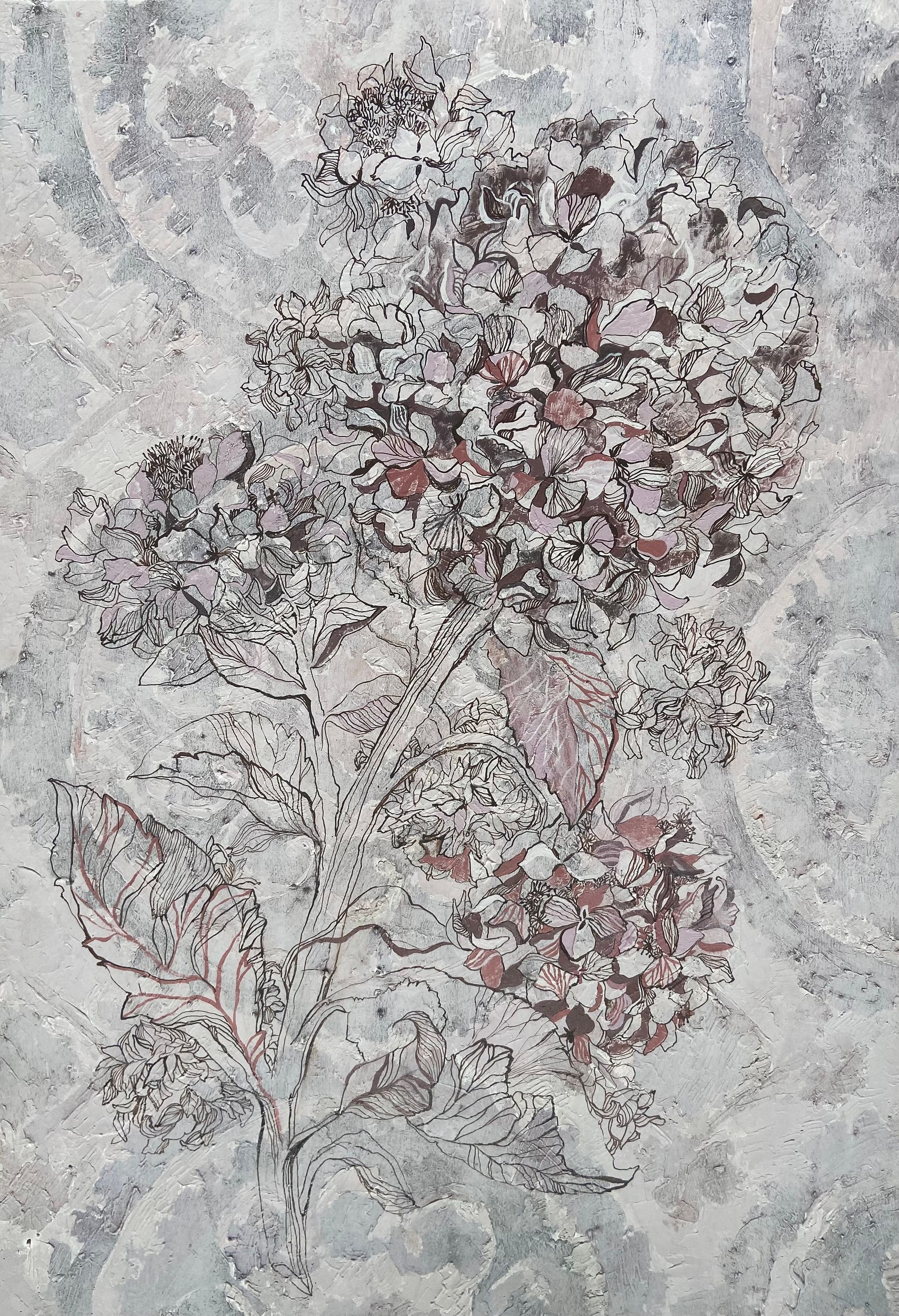 Ульяна Затона (Авторская графика - 
                  64.5 x 92 см) Гортензия