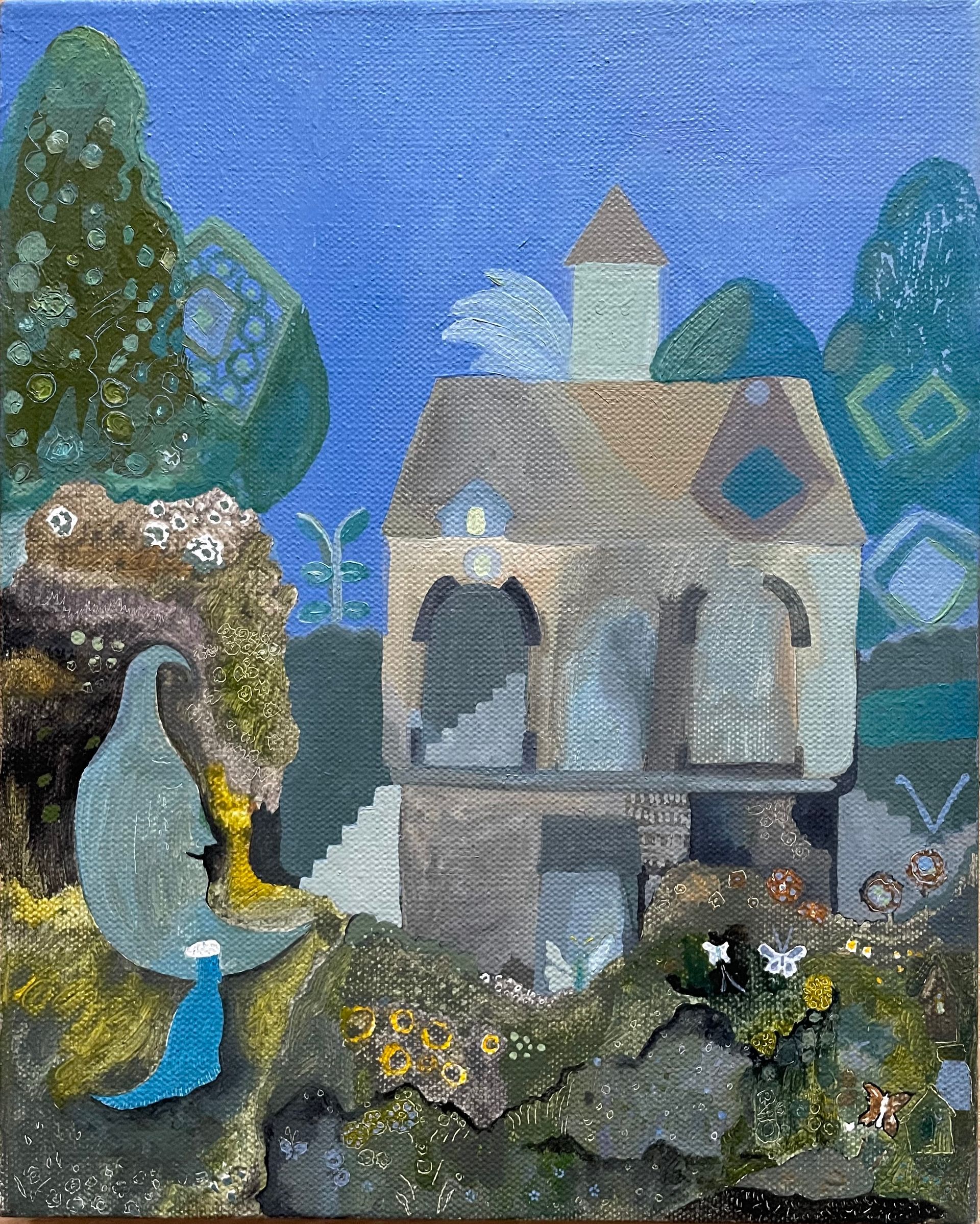 Галя Фадеева (Картина, живопись - 
                  24 x 30 см) Ma ville (Луна и слизень зовут дух дома на прогулку)