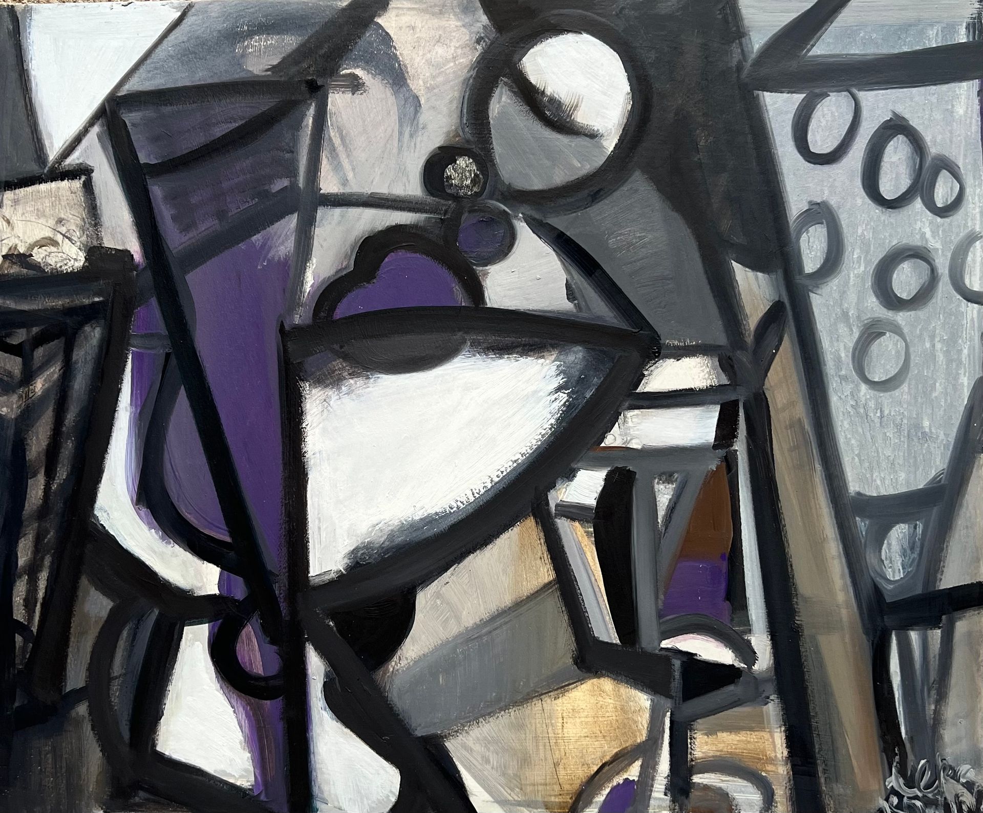 Валерия Козина (Авторская графика - 
                  50 x 40 см) Вазочка, сливы, бокалы и рюмочка