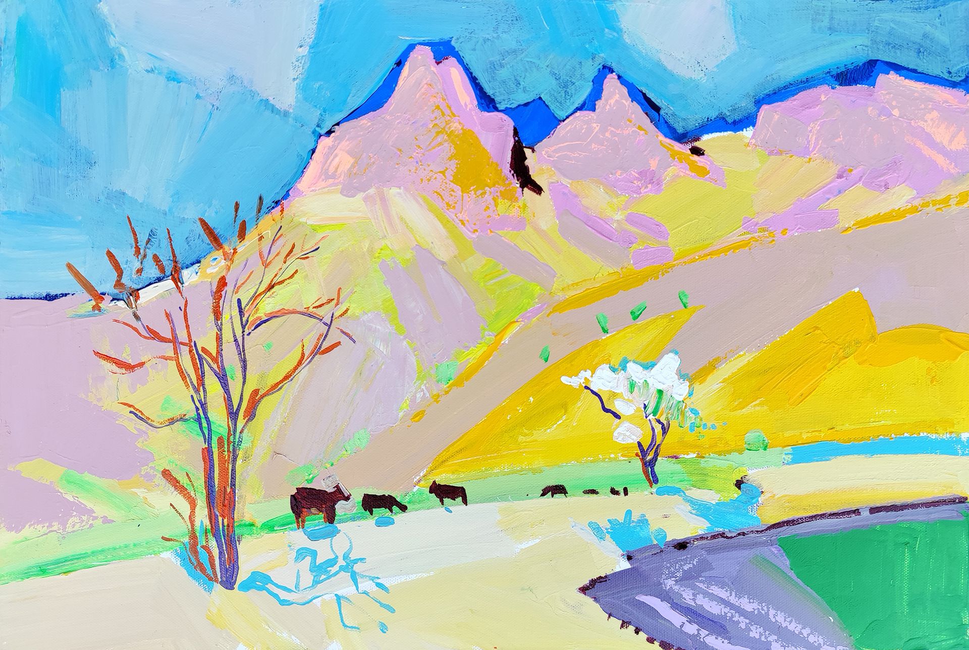 Олеся Лишаева (Картина, живопись - 
                  60 x 40 см) Коровки у озера