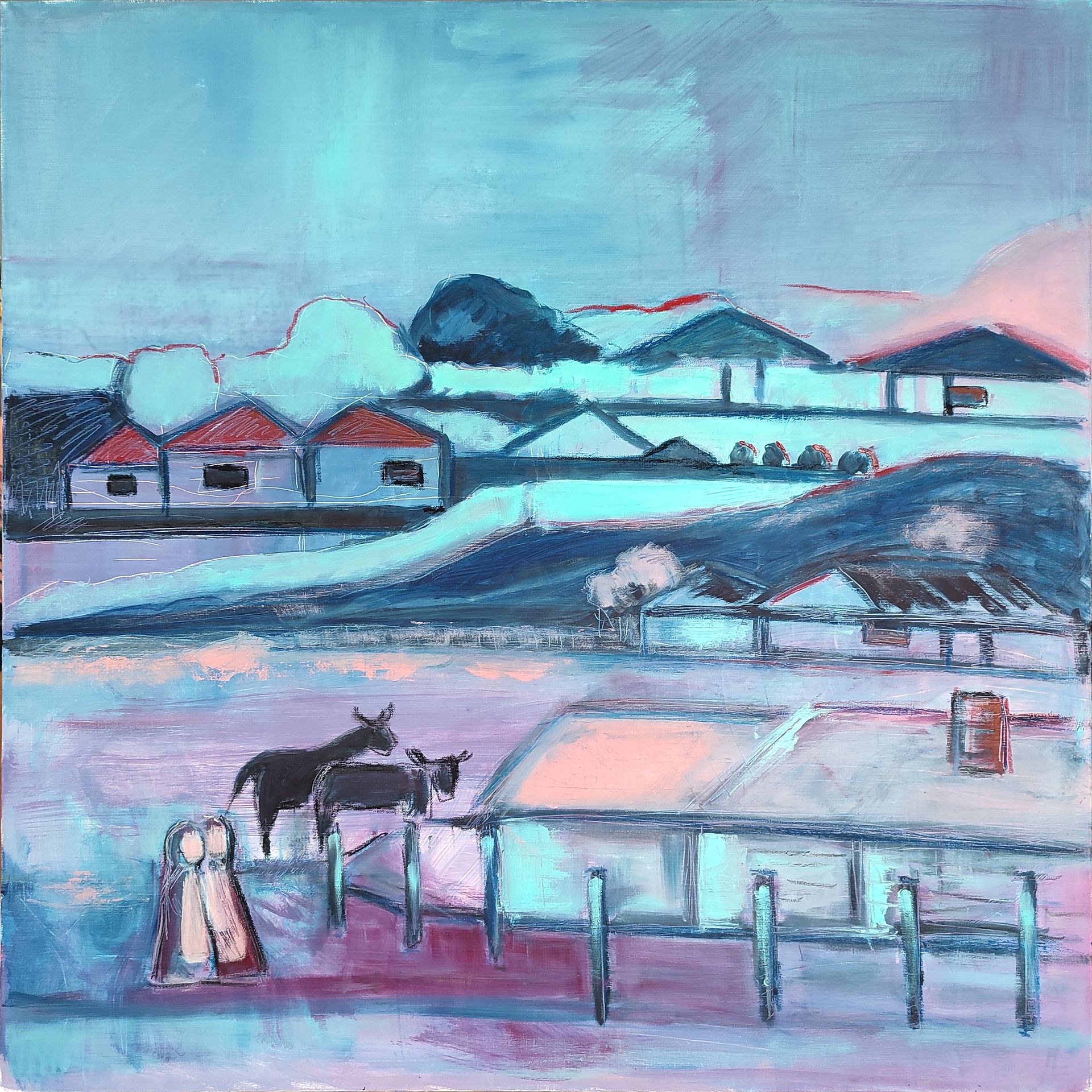 Александра Кравец (Картина, живопись - 
                  100 x 100 см) Город. Ферма