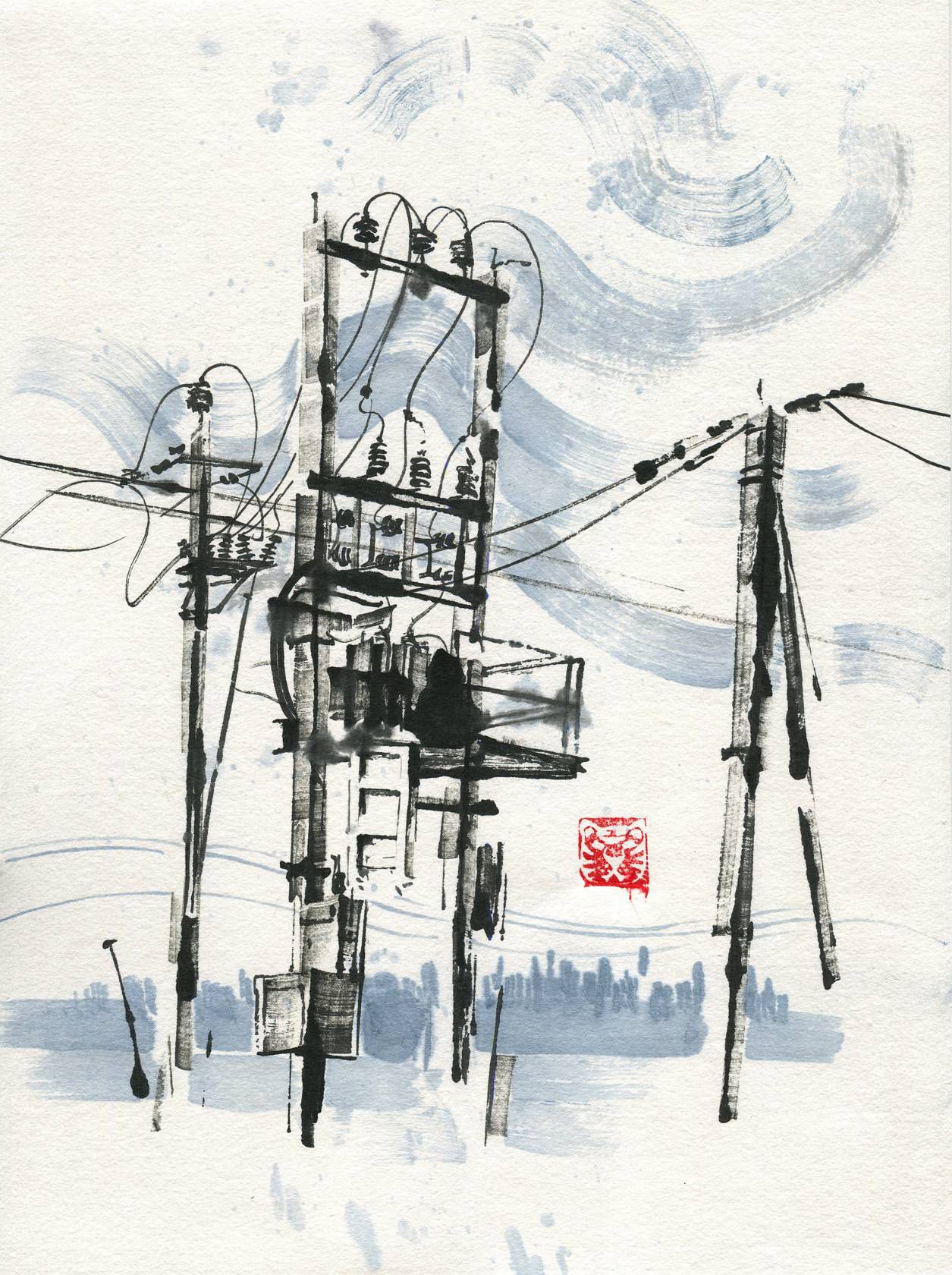 Ольга Безлепкина (Авторская графика - 
                  30 x 40 см) Сельский пейзаж №9