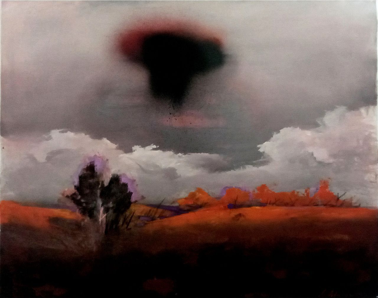 Владимир Мигачев (Авторская графика - 
                  106 x 87 см) Пейзаж с черной дырой или облаком