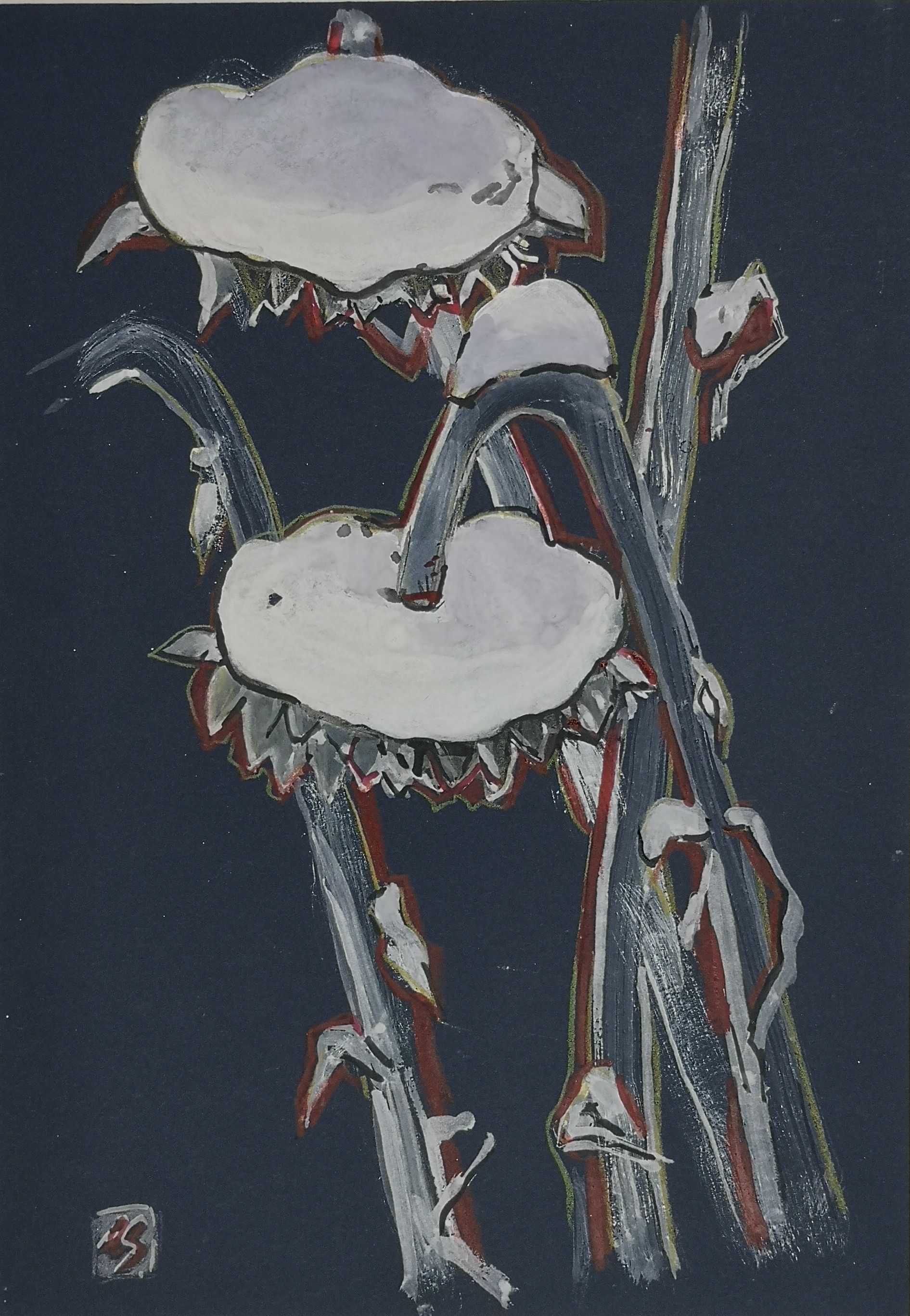 Елена Санина (Авторская графика - 
                  20 x 29 см) Зима. Подсолнухи #1