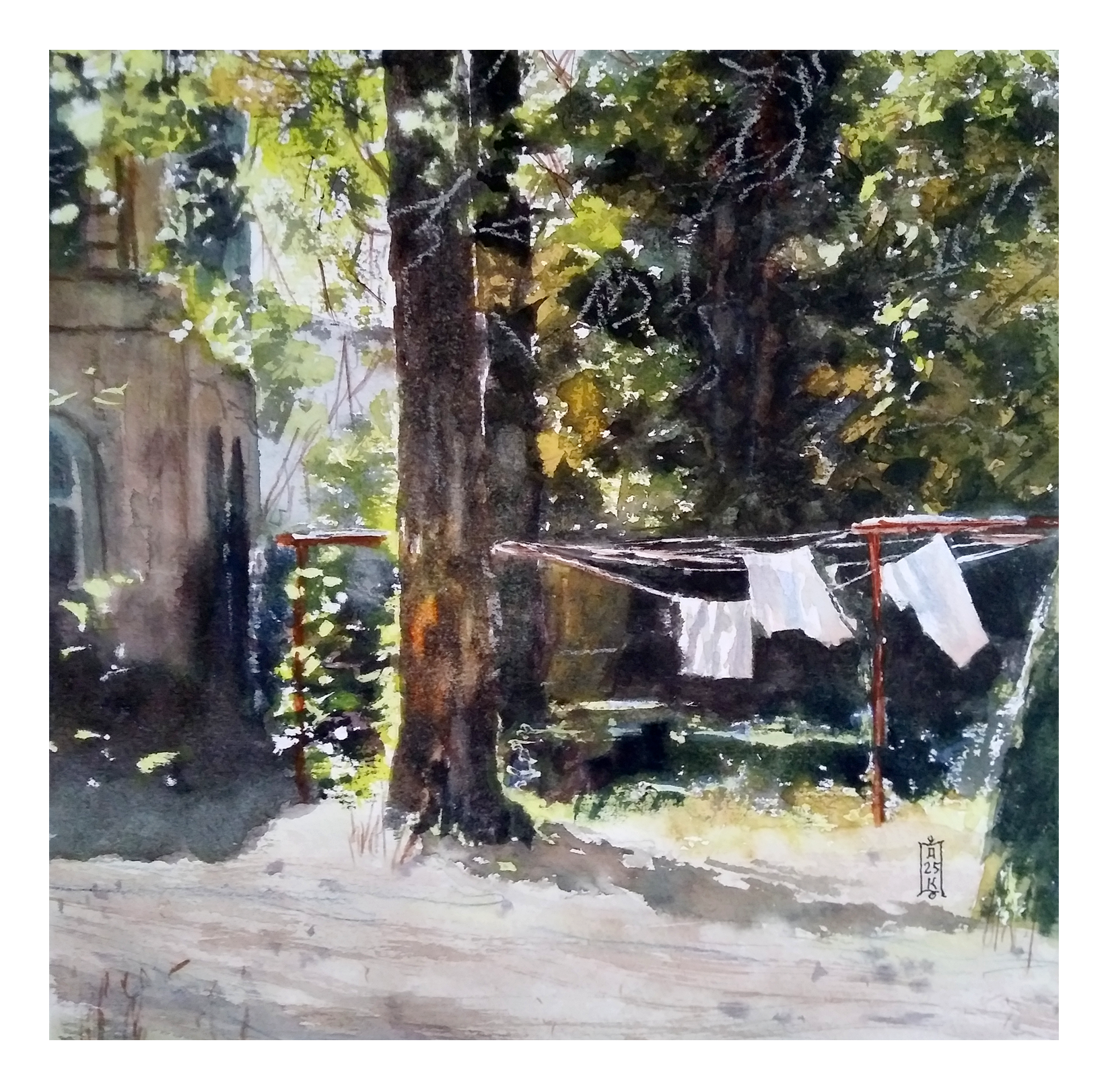 Александр Кормилицын (Авторская графика - 
                  25 x 25 см) Старый дворик на Гайве