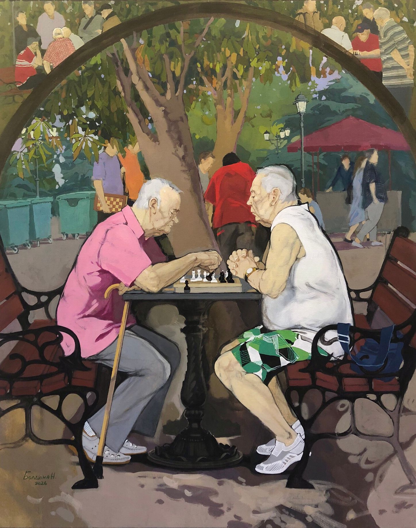 Надежда Болдина (Картина, живопись - 
                  96 x 120 см) Игроки в шахматы на приморском бульваре