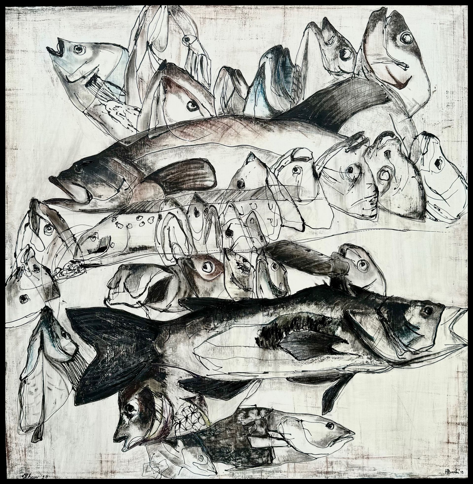 Наталья Венева (Картина, живопись - 
                  100 x 100 см) Рыбы