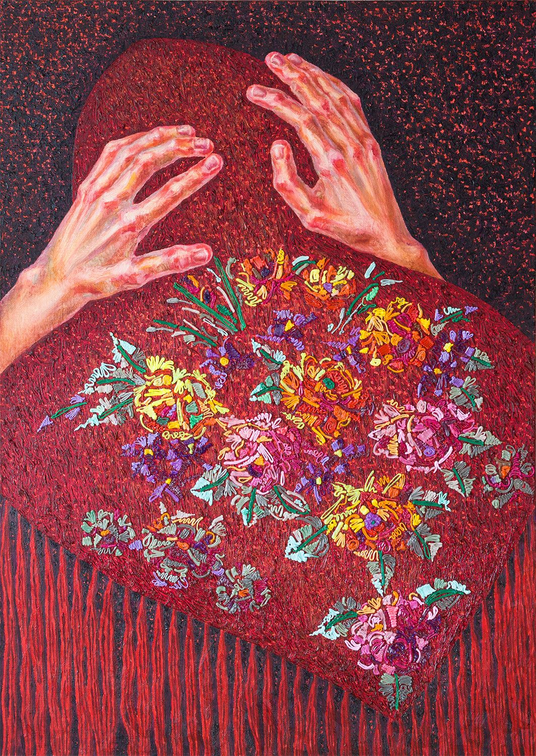 Мария Мельцаева (Картина, живопись - 
                  50 x 70 см) Павловопосадский платок. Адаптация