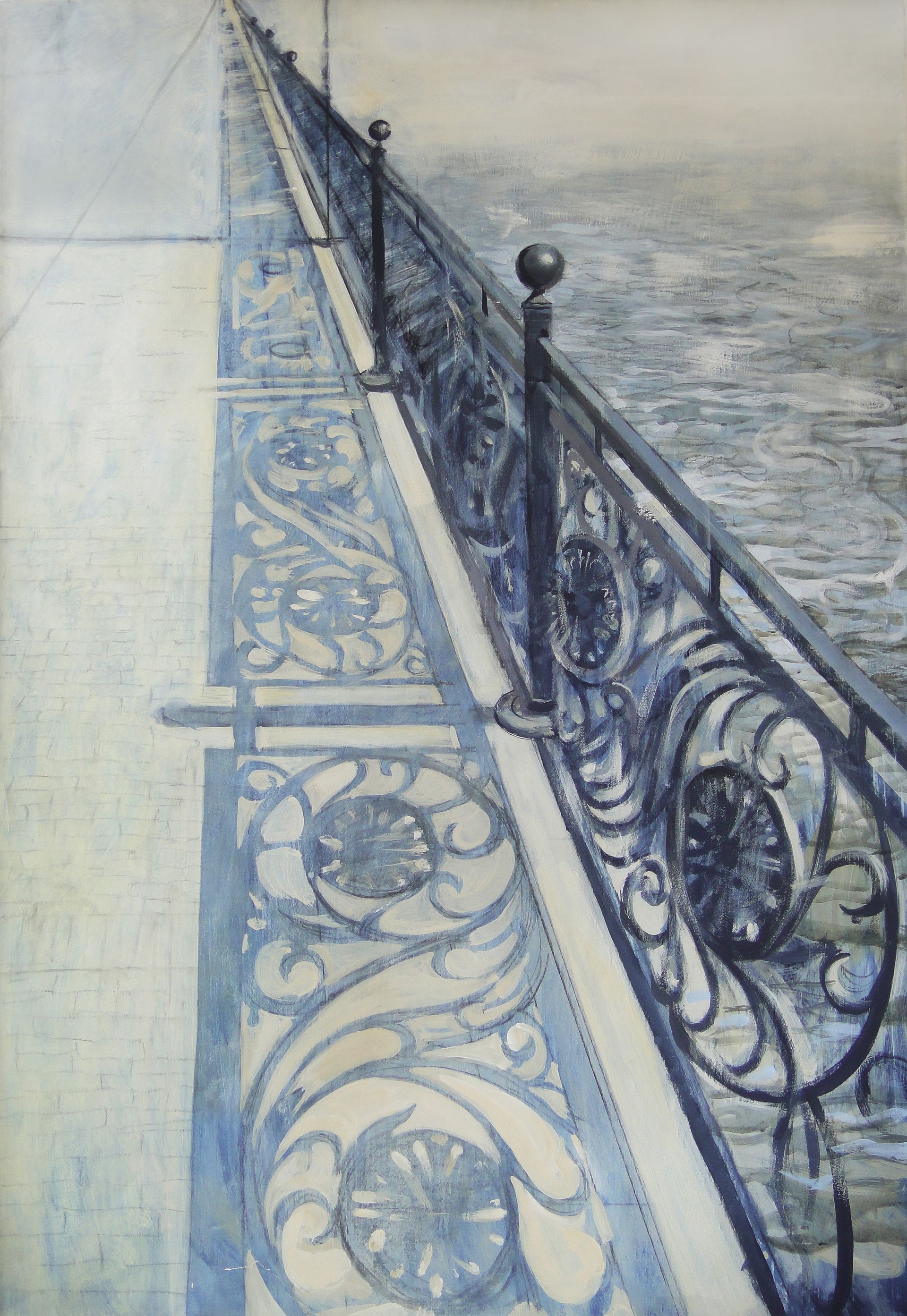 Екатерина Лутохина (Авторская графика - 
                  67 x 98 см) Мост с литой решеткой (Патриарший мост)