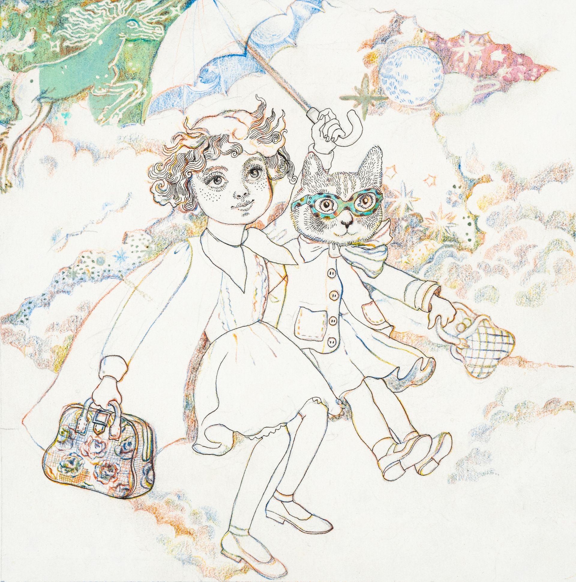 Александра Бадашкеева (Графика цифровая (принты) - 
                  40 x 40 см) Без названия (из серии “Кудряшки и Котики”)