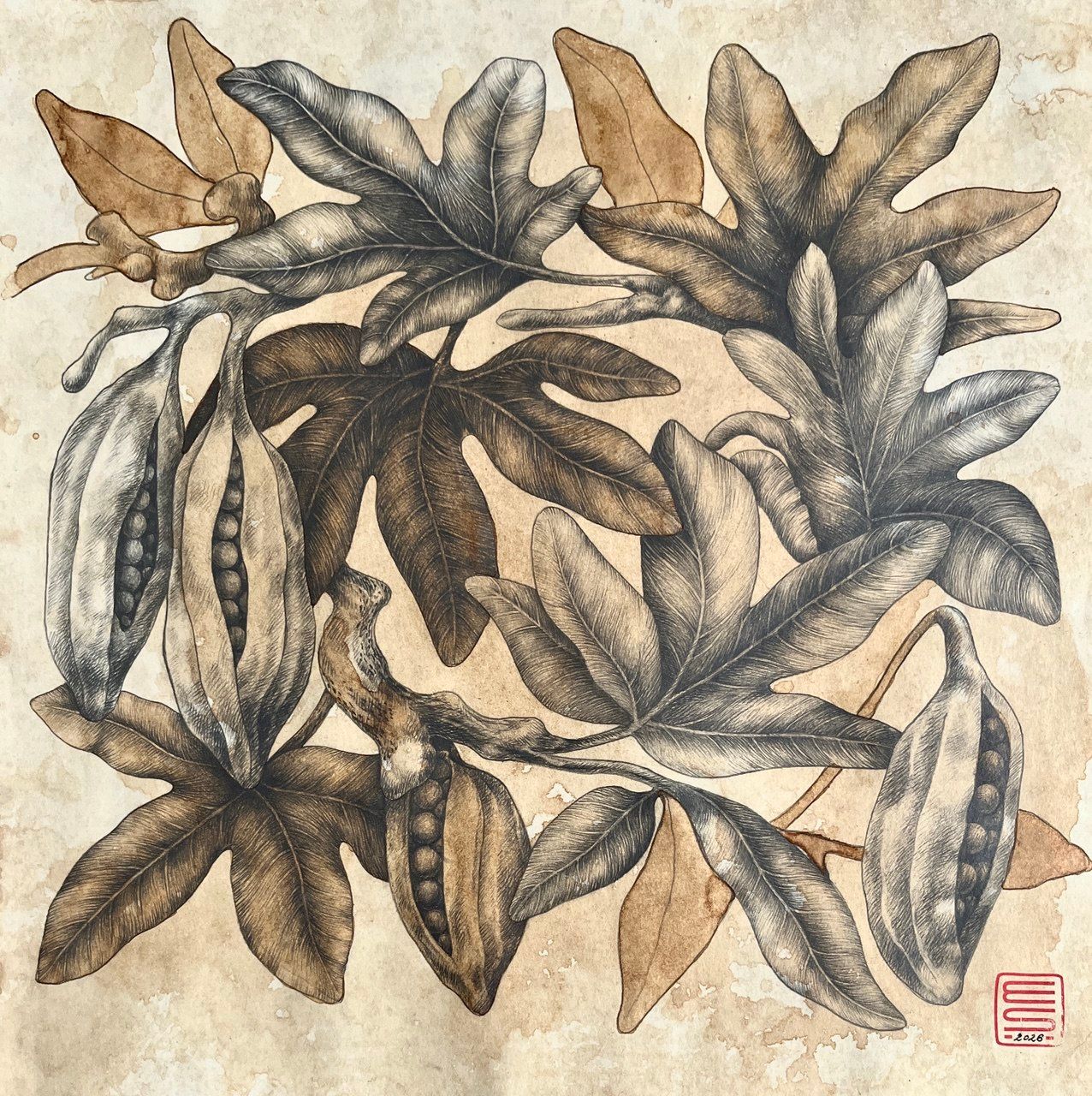 ELENA SKUTOVA (Авторская графика - 
                  40 x 40 см) Flowers #16