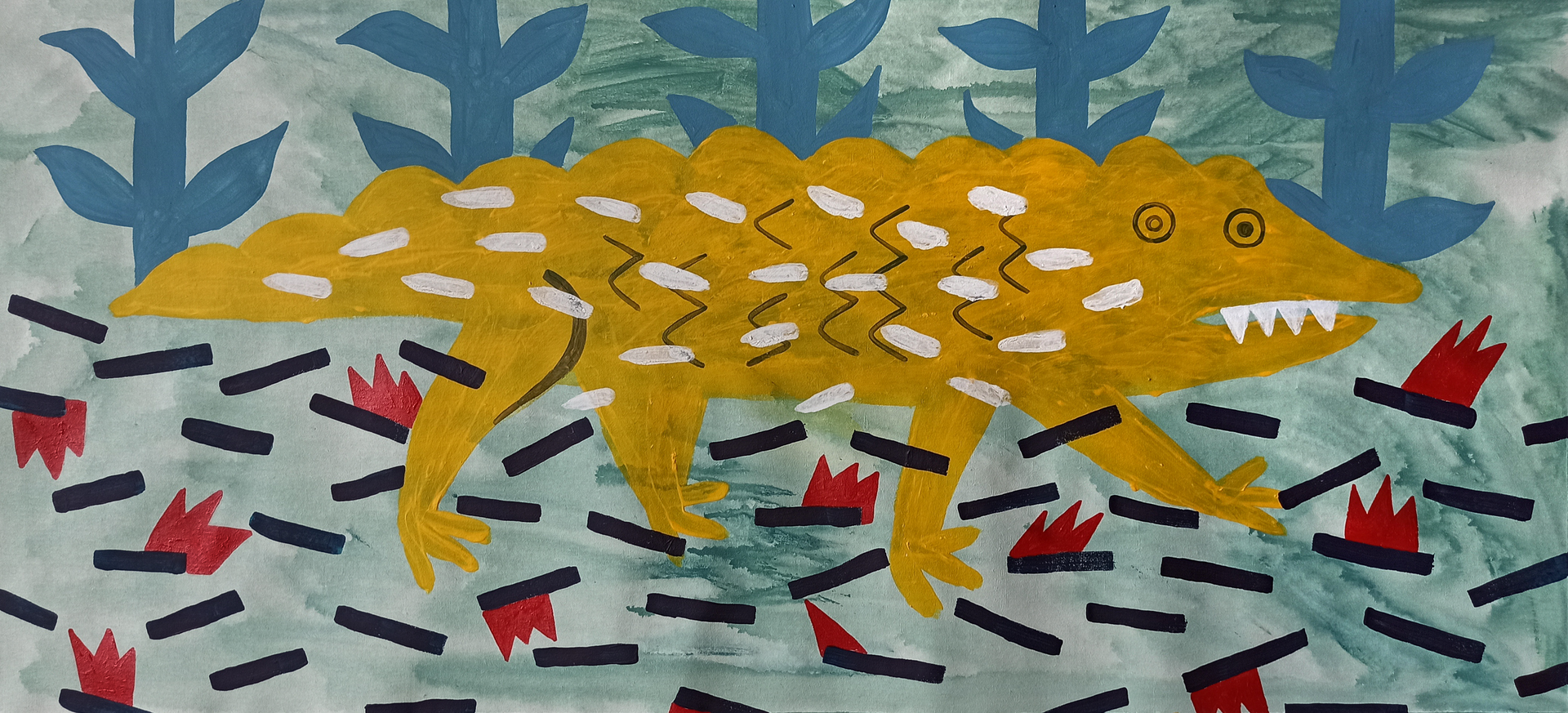 Лена Романовская (Картина, живопись - 
                  88 x 40 см) Средневековые животные. Рептилия