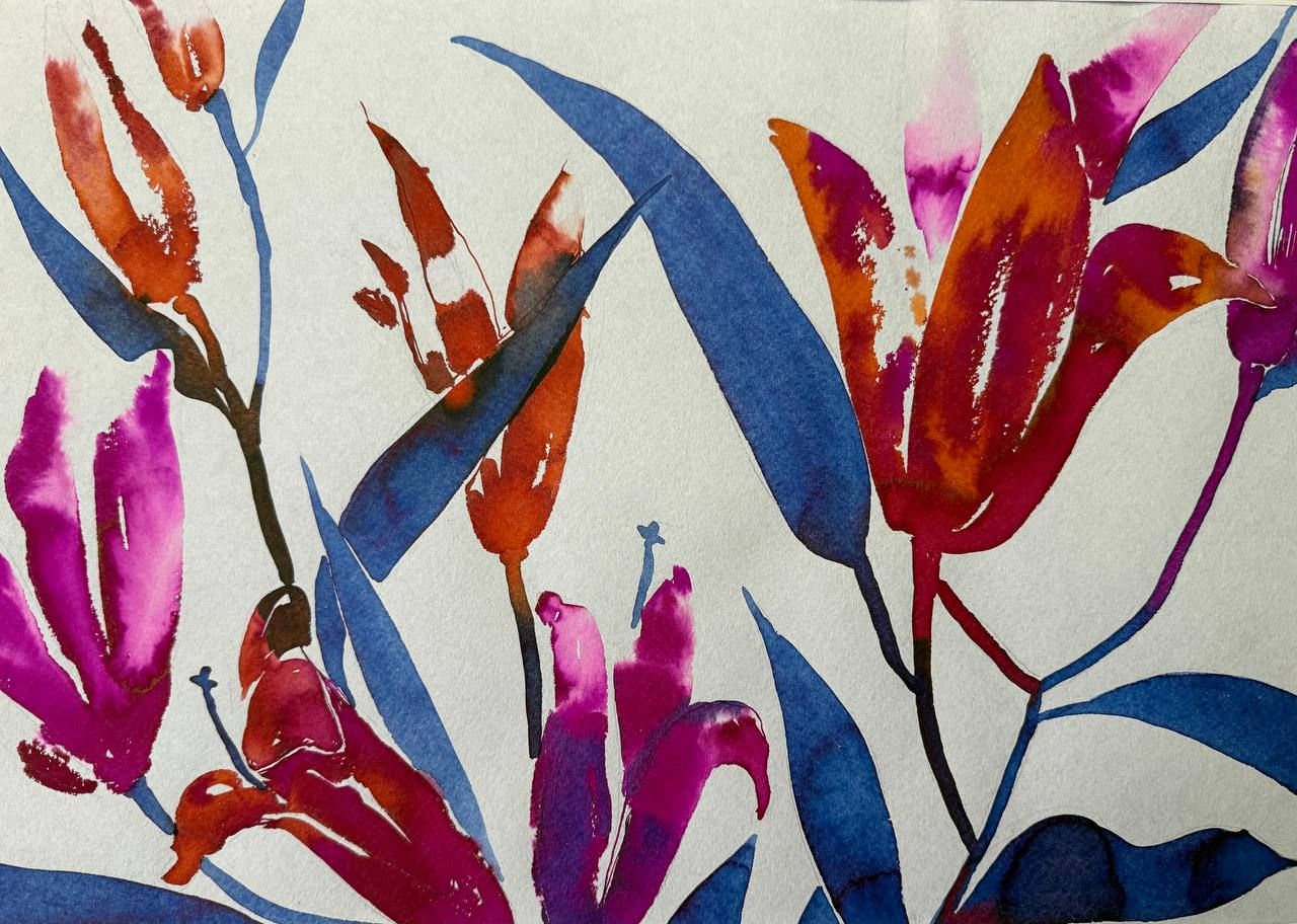 Алена Сокольникова (Авторская графика - 
                  50 x 45.5 см) Лилии на крещение