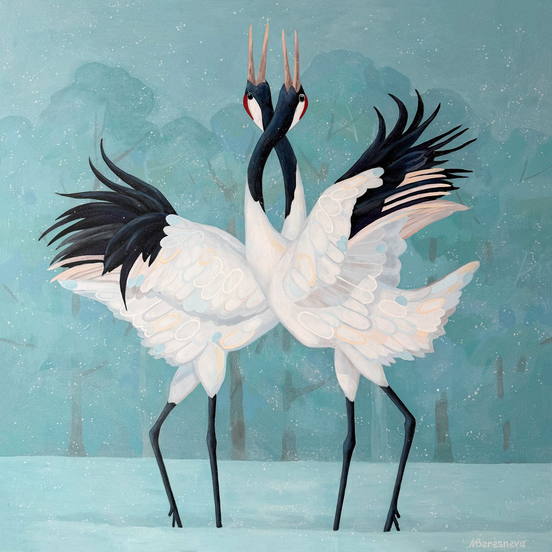 Марина Береснева (Картина, живопись - 
                  100 x 100 см) Танец журавлей