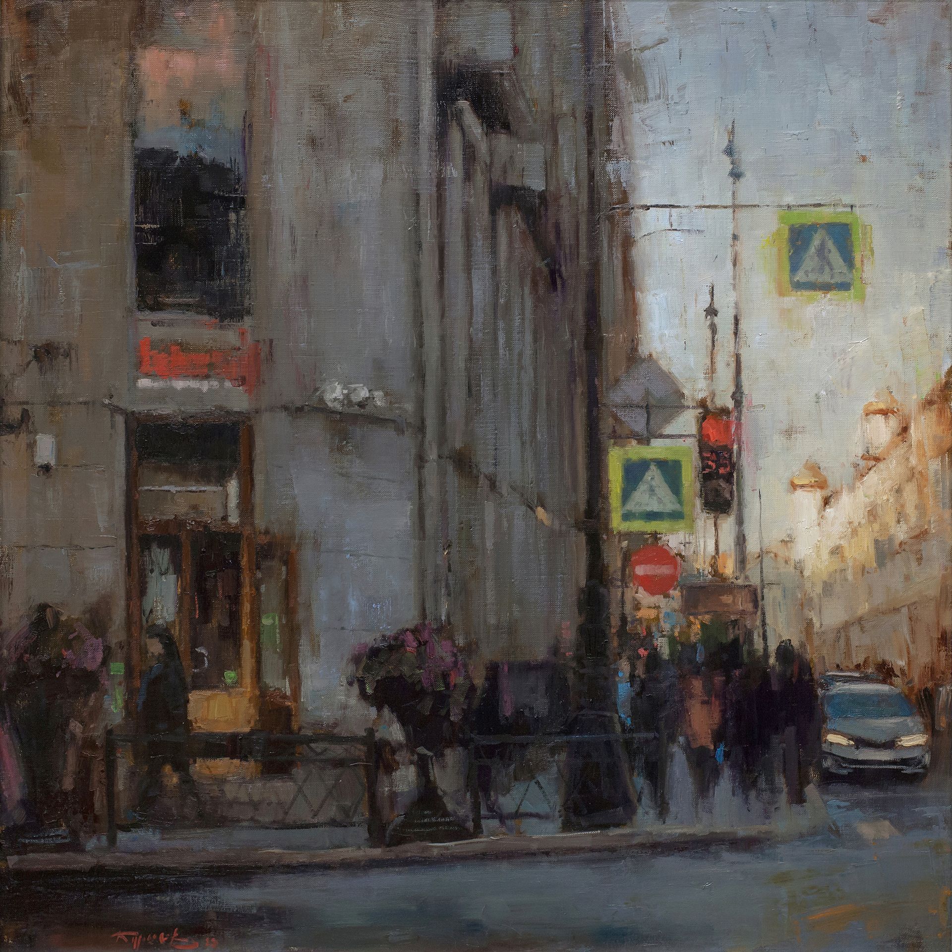 Евгений Бурцев (Картина, живопись - 
                  70 x 70 см) У театральной кассы