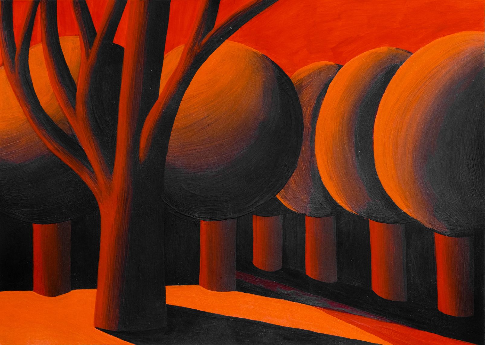 Олег Хвостов (Авторская графика - 
                  29.5 x 21 см) Красный пейзаж