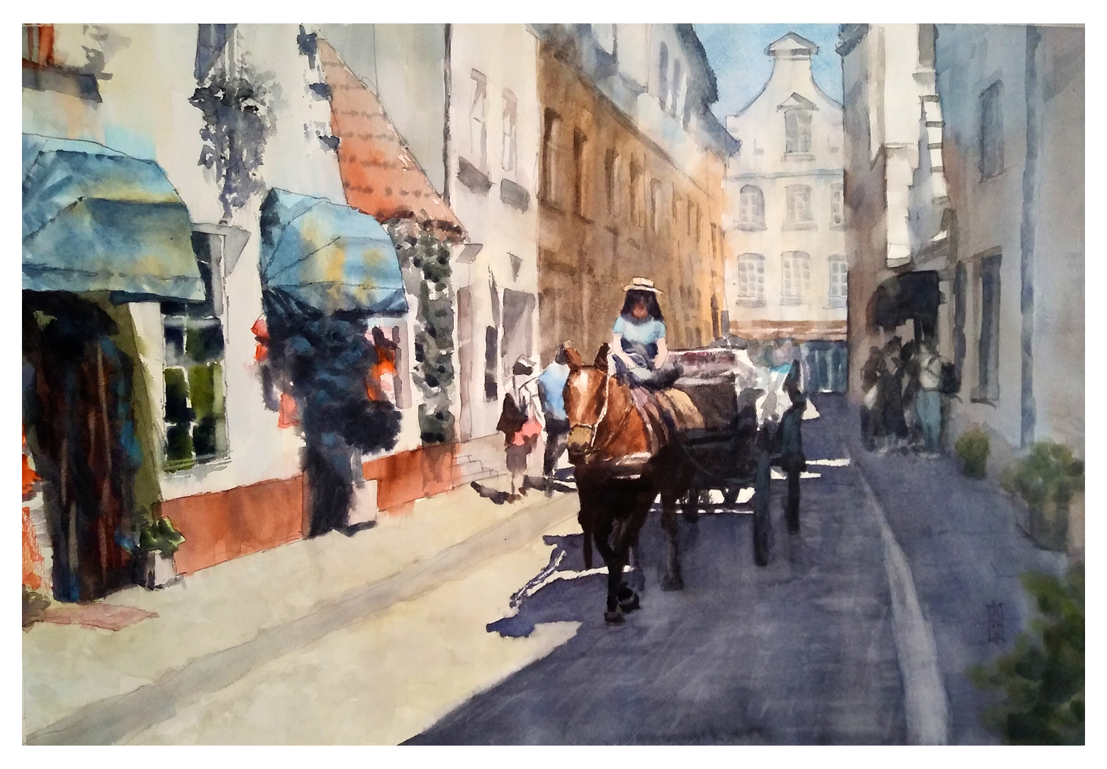 Александр Кормилицын (Авторская графика - 
                  55.8 x 38 см) Прогулка на конном экипаже