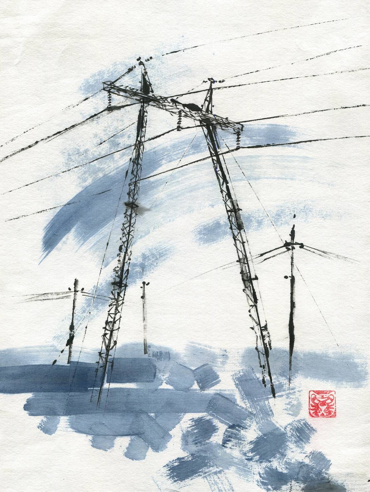 Ольга Безлепкина (Авторская графика - 
                  30 x 40 см) Сельский пейзаж №3