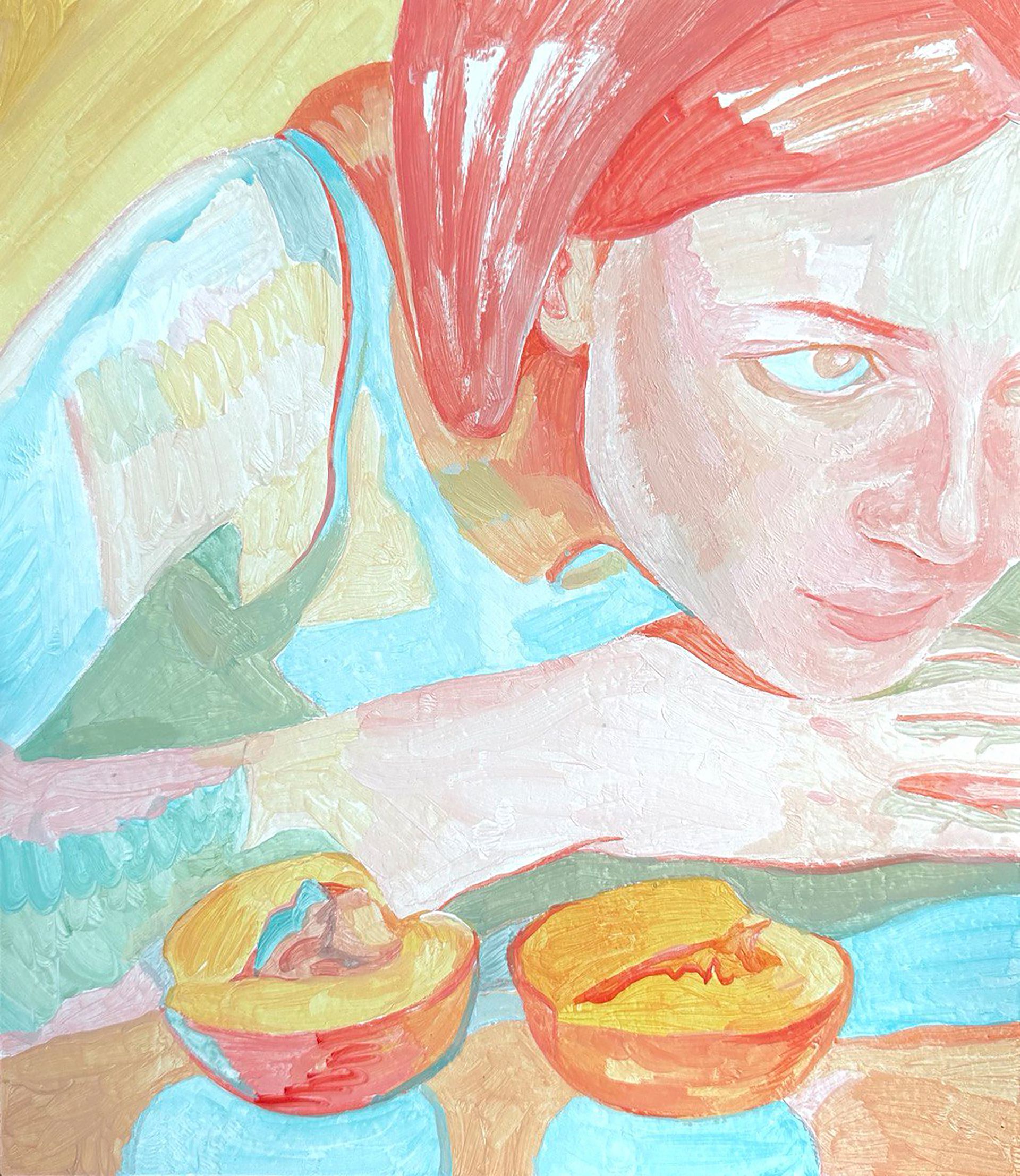 Ева Гец (Картина, живопись - 
                  22 x 26 см) Девочка с персиками 2.0