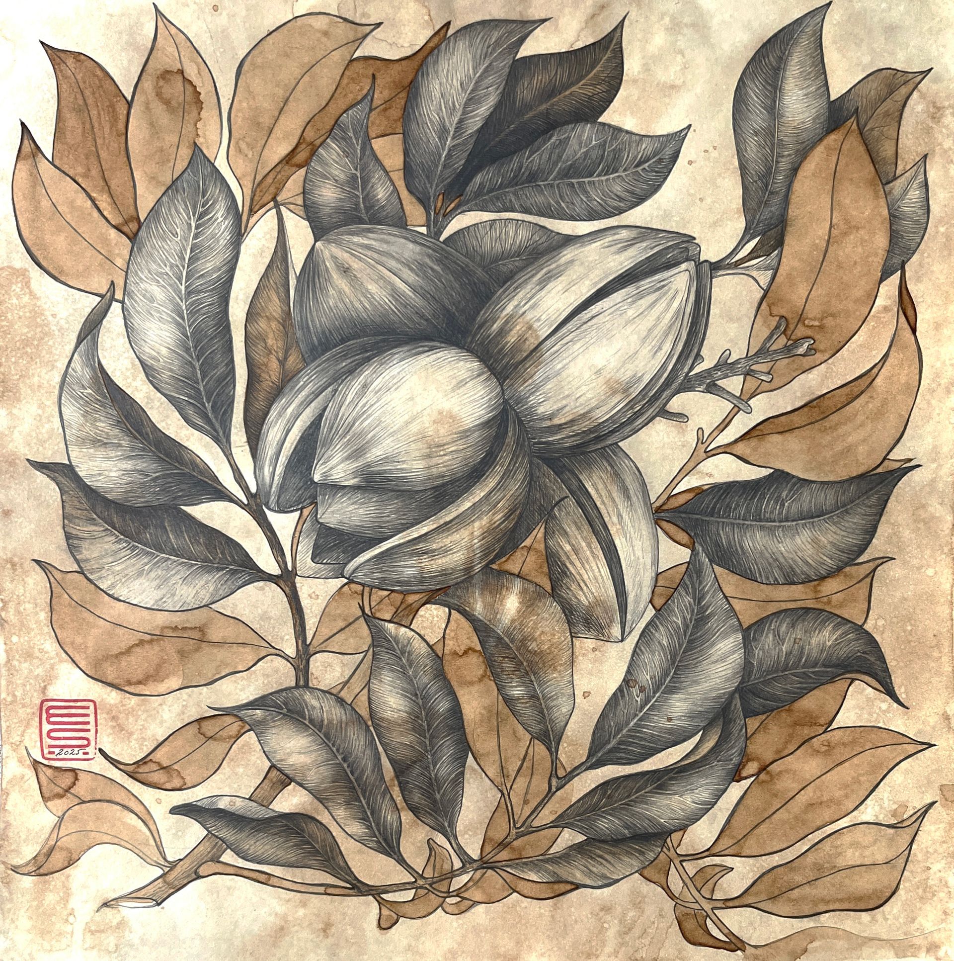 ELENA SKUTOVA (Авторская графика - 
                  40 x 40 см) Flowers #14