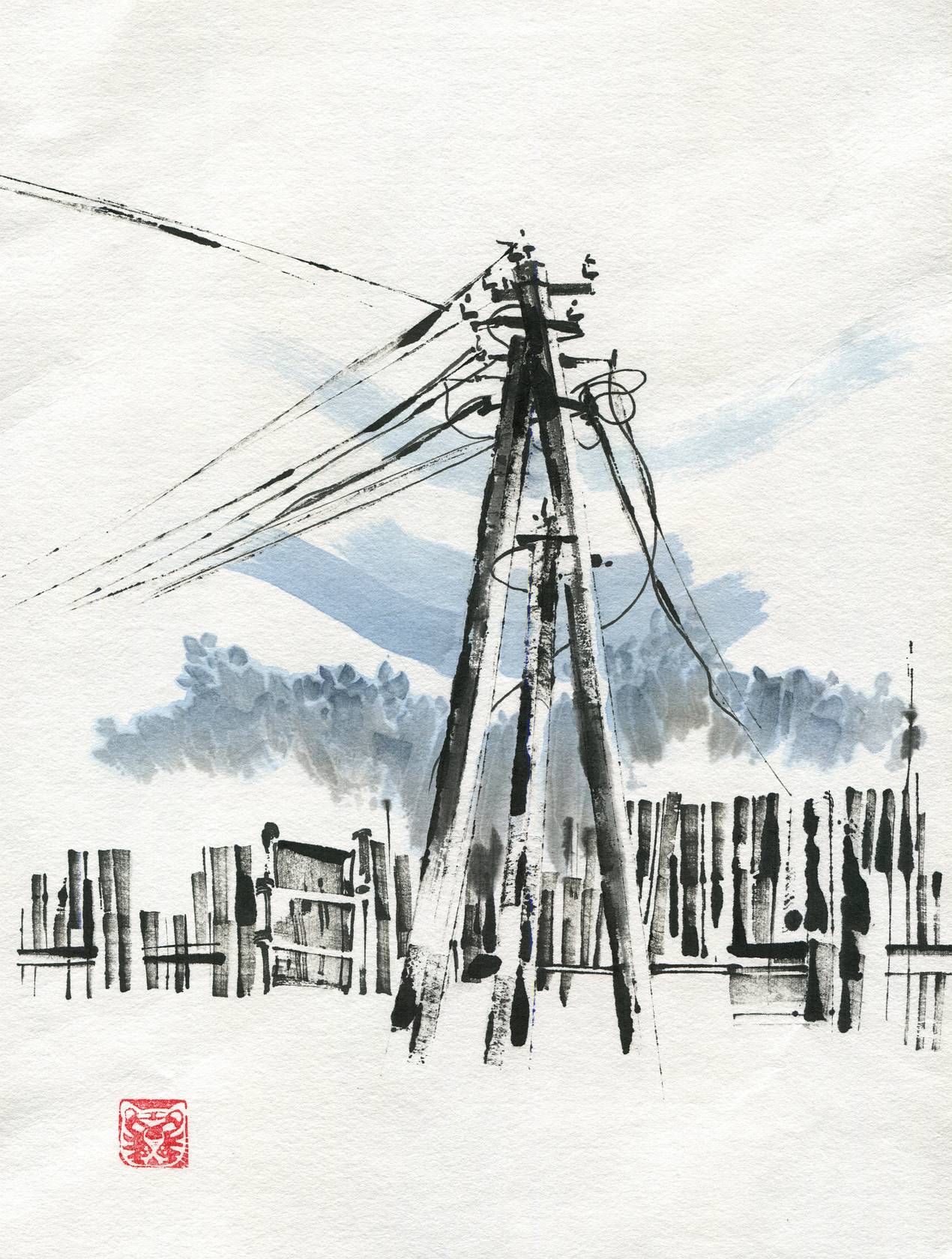 Ольга Безлепкина (Авторская графика - 
                  30 x 40 см) Сельский пейзаж №2