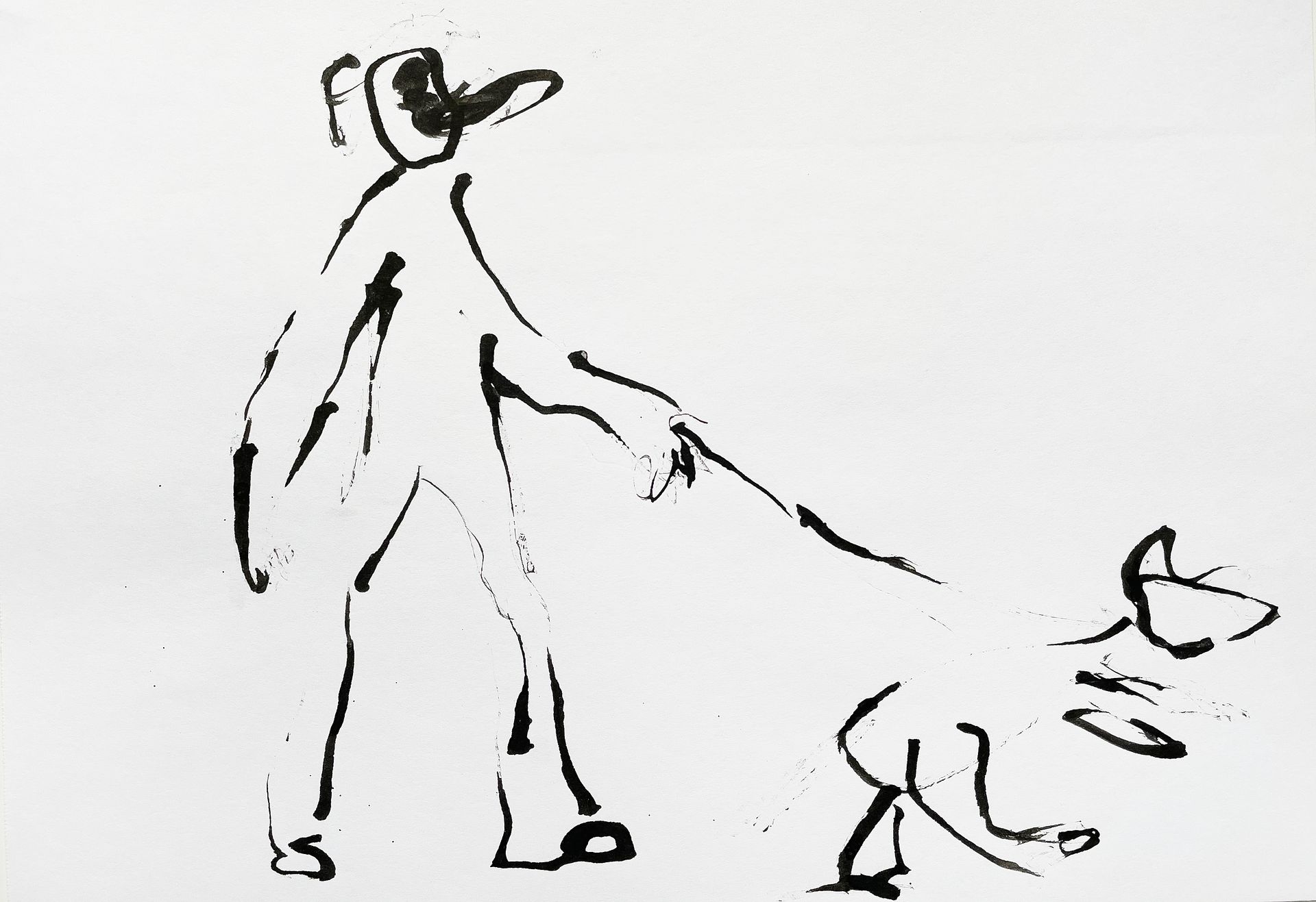 Катерина Садовски (Авторская графика - 
                  29.7 x 21 см) Женщина вывела собаку