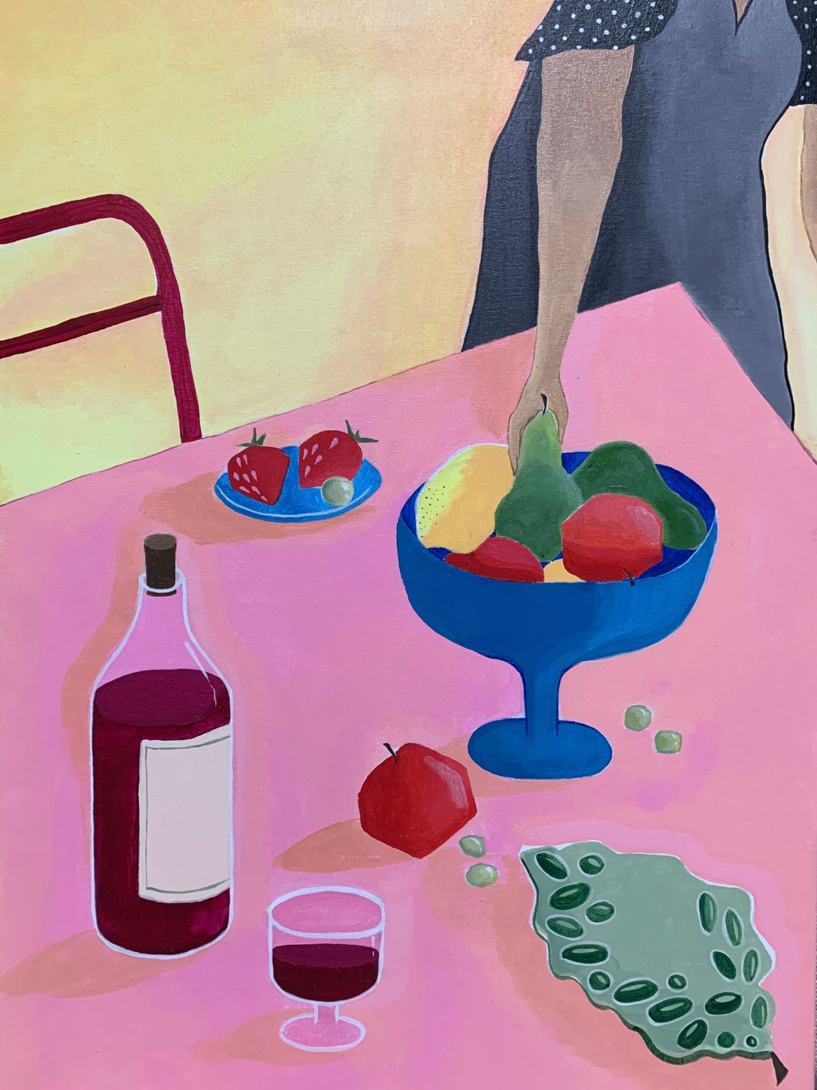 Елена Королева (Картина, живопись - 
                  50 x 70 см) Натюрморт с красным вином и фруктами