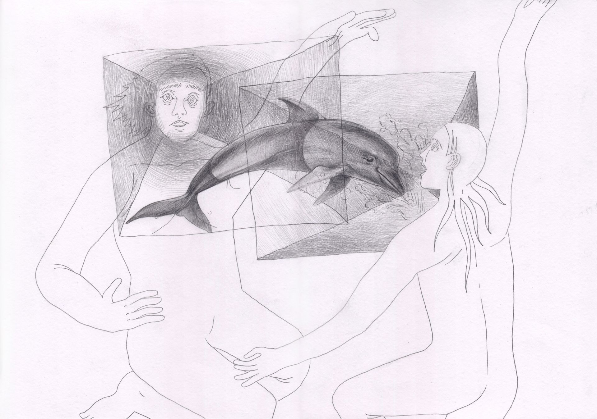 Оля Душкина (Авторская графика - 
                  42 x 29.7 см) Столкновение мыслеэкранов