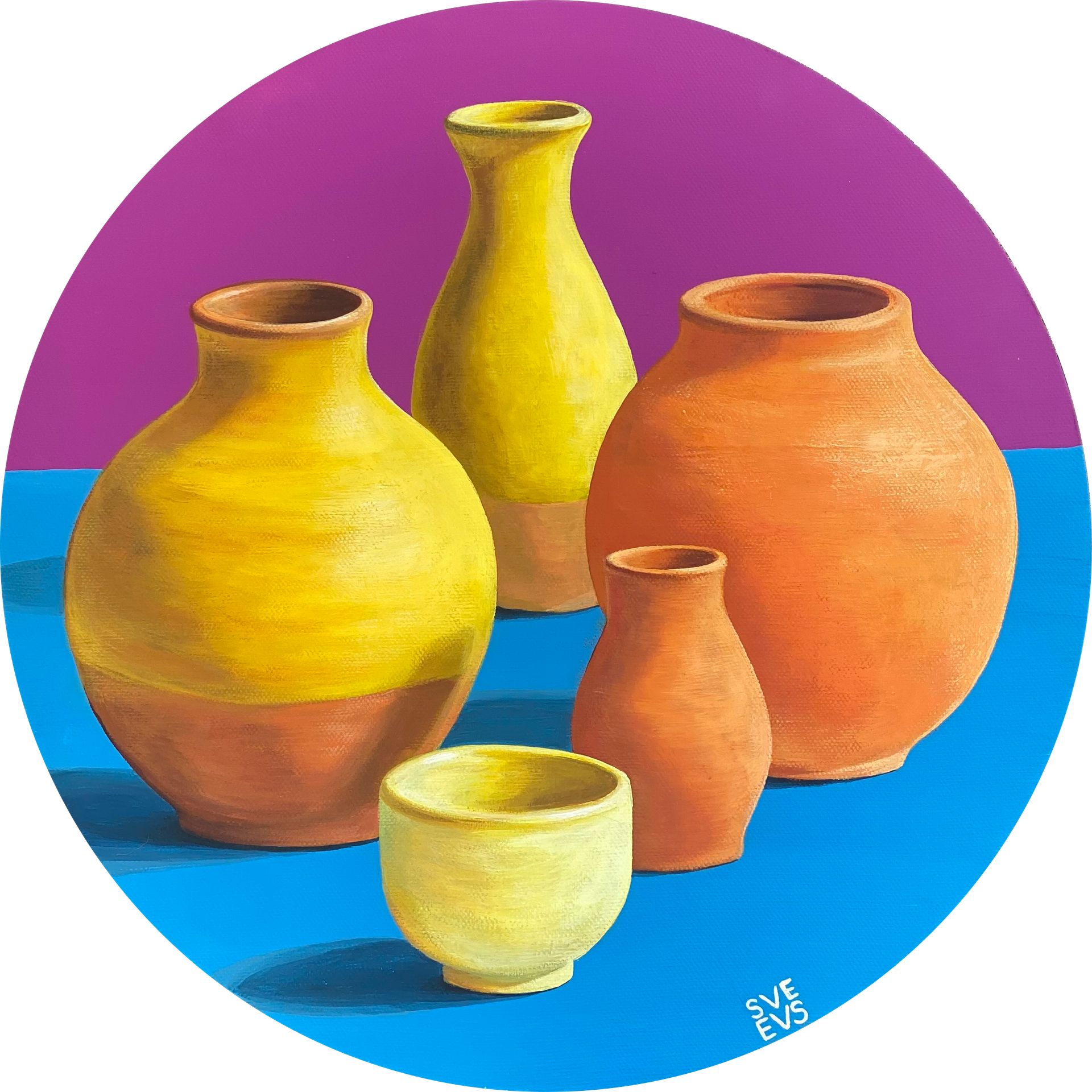 Светлана Евсеева (Картина, живопись - 
                  40 x 40 см) Глиняные горшочки яркие