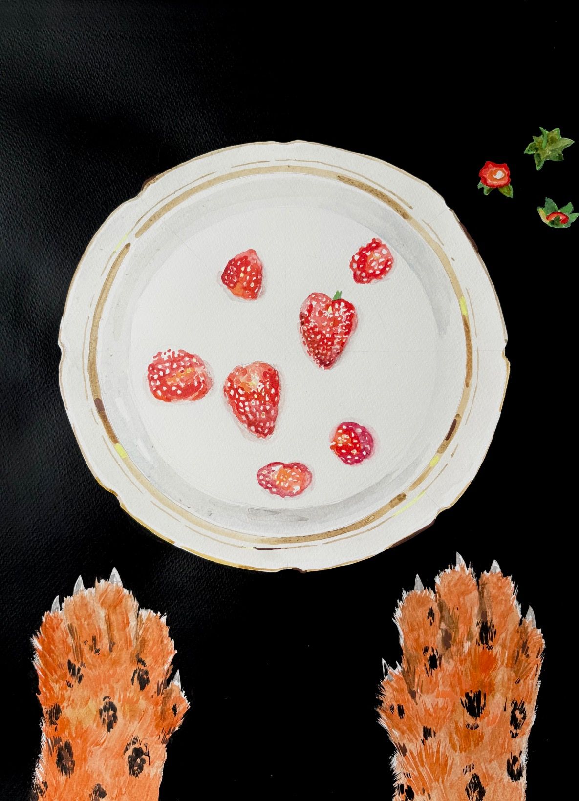 Мария Черепанова (Авторская графика - 
                  29.7 x 42 см) Клубника в молоке