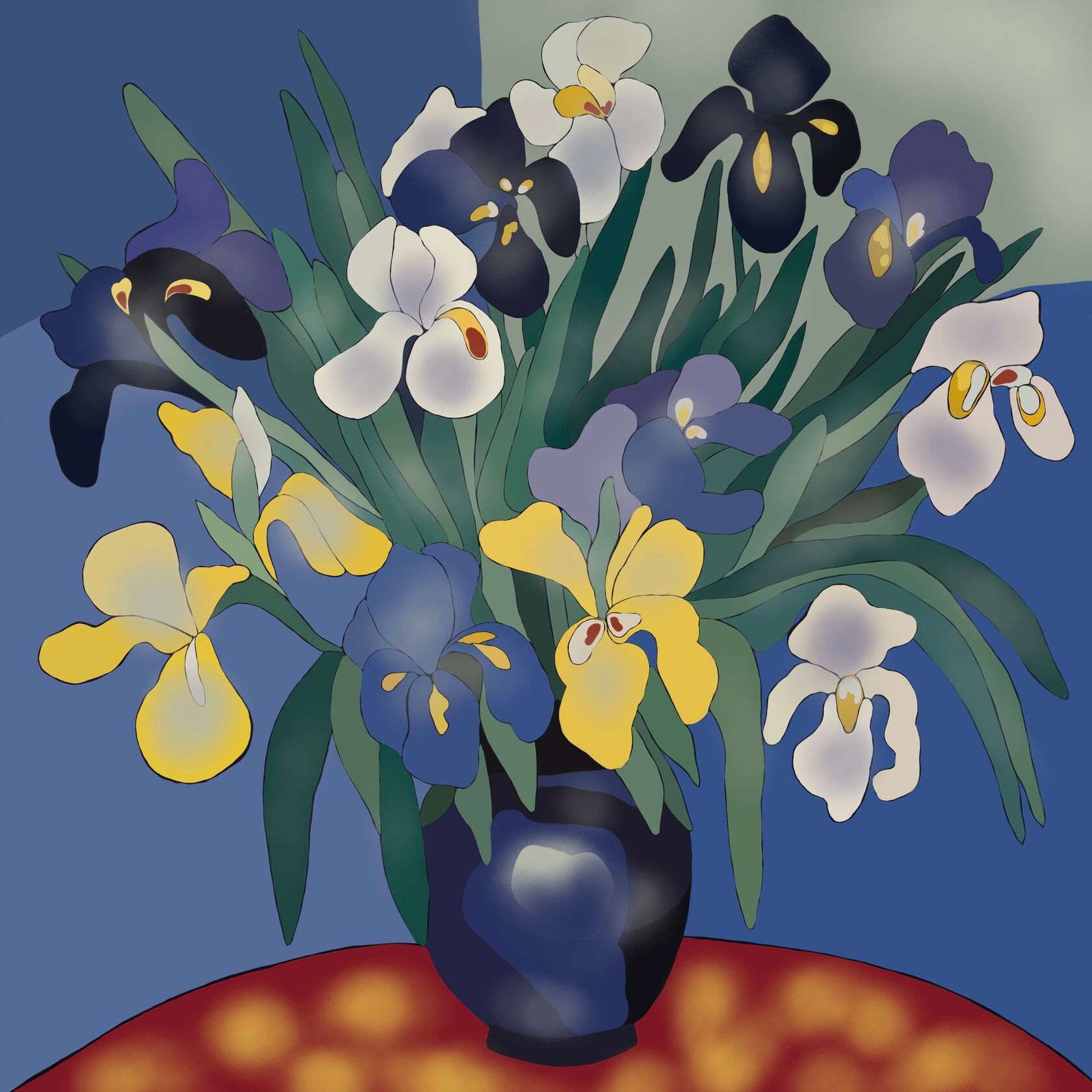 Нина Цориева (Картина, живопись - 
                  70 x 70 см) Натюрморт с ирисами