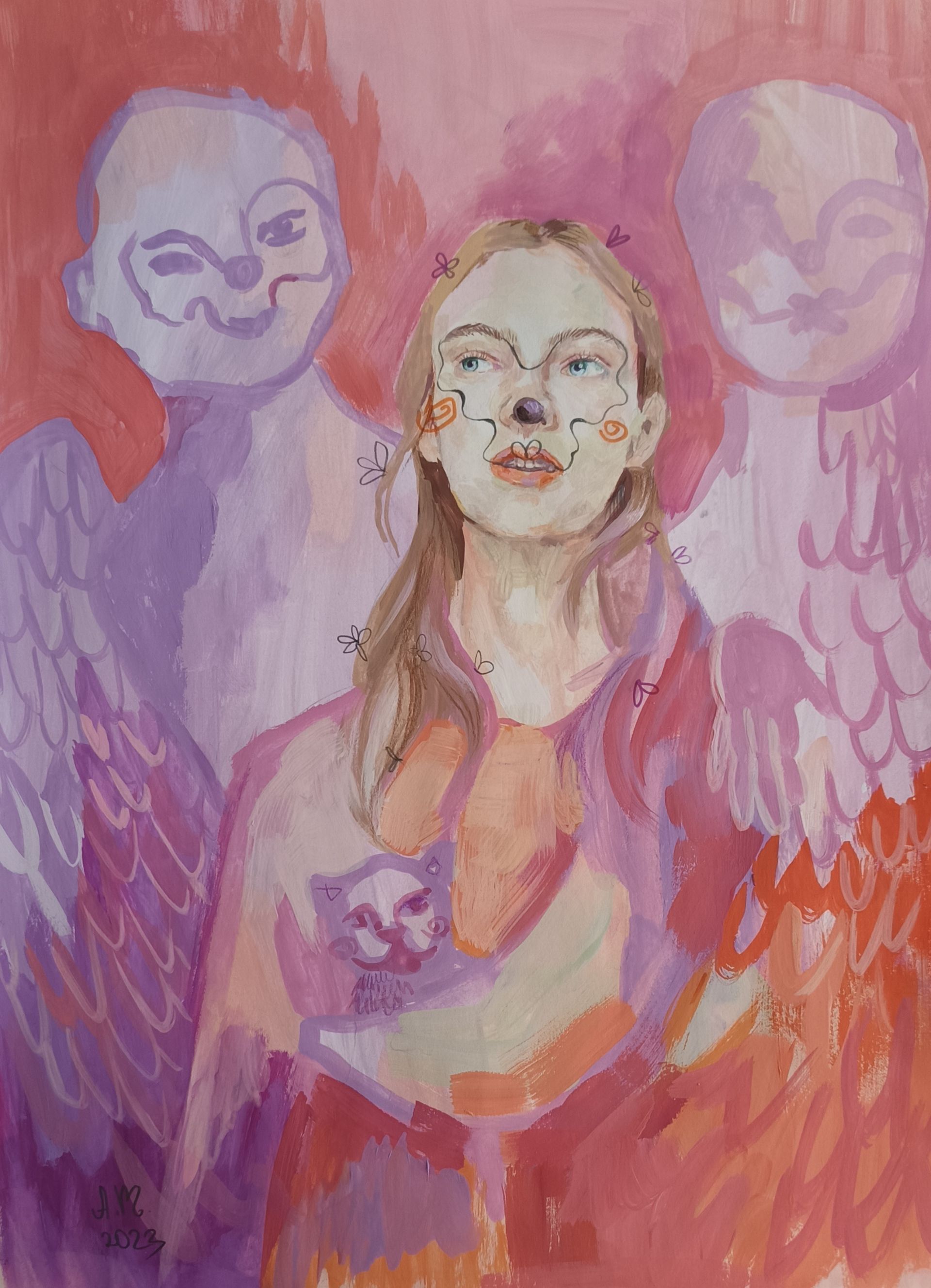 Анастасия Акулова (Авторская графика - 
                  30 x 40 см) Хорошая девочка и ангелы