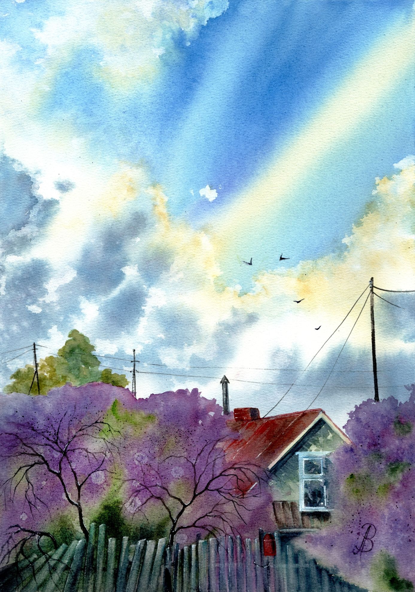 Алла Валежина (Авторская графика - 
                  30 x 42 см) Сиреневое