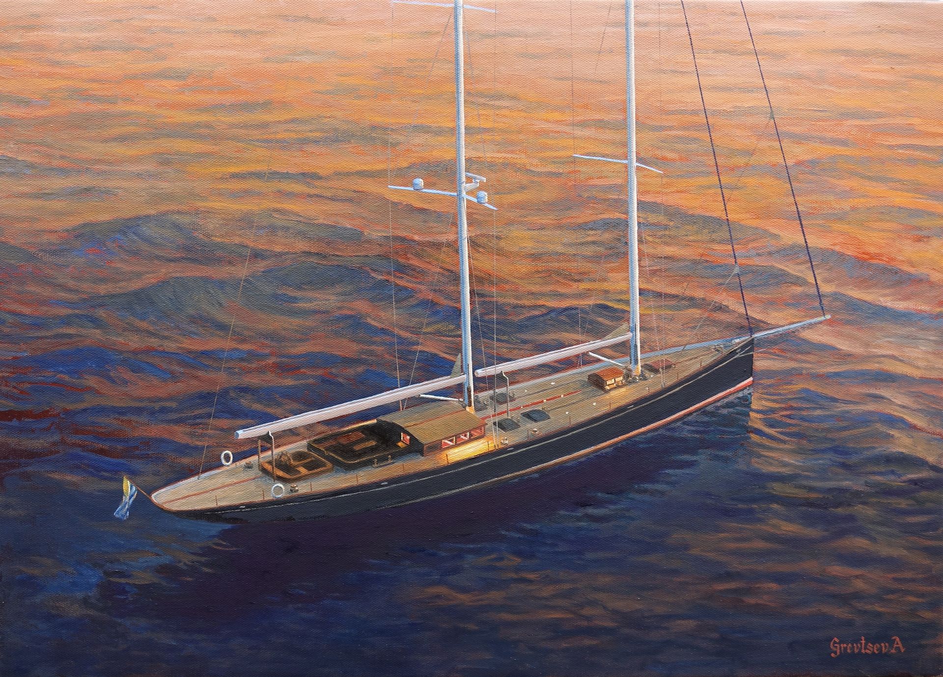 Антон Гревцев (Картина, живопись - 
                  70 x 50 см) Шхуна Dona Francisca