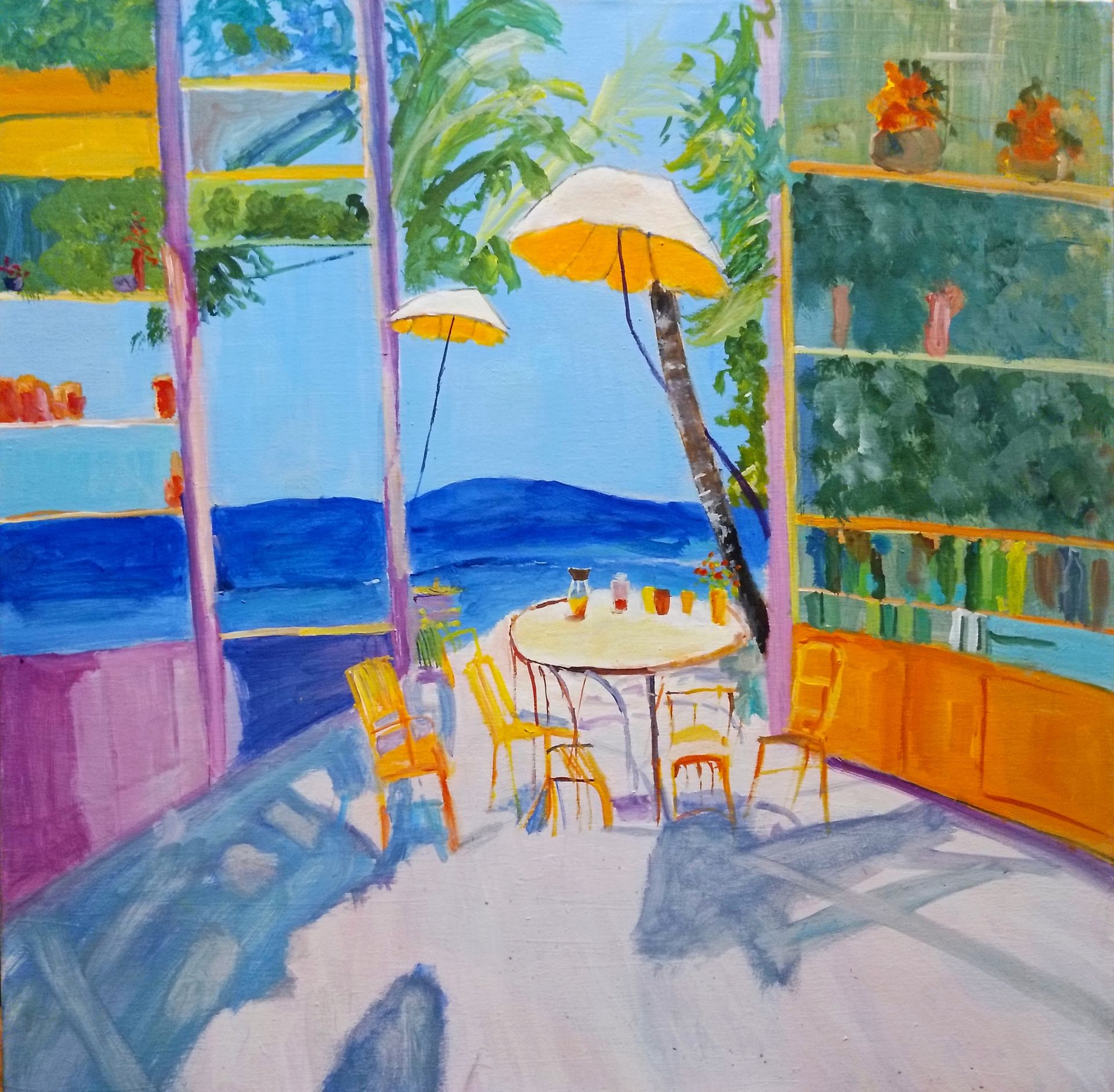 Ольга Чужакова (Картина, живопись - 
                  60 x 60 см) Кафе на берегу моря