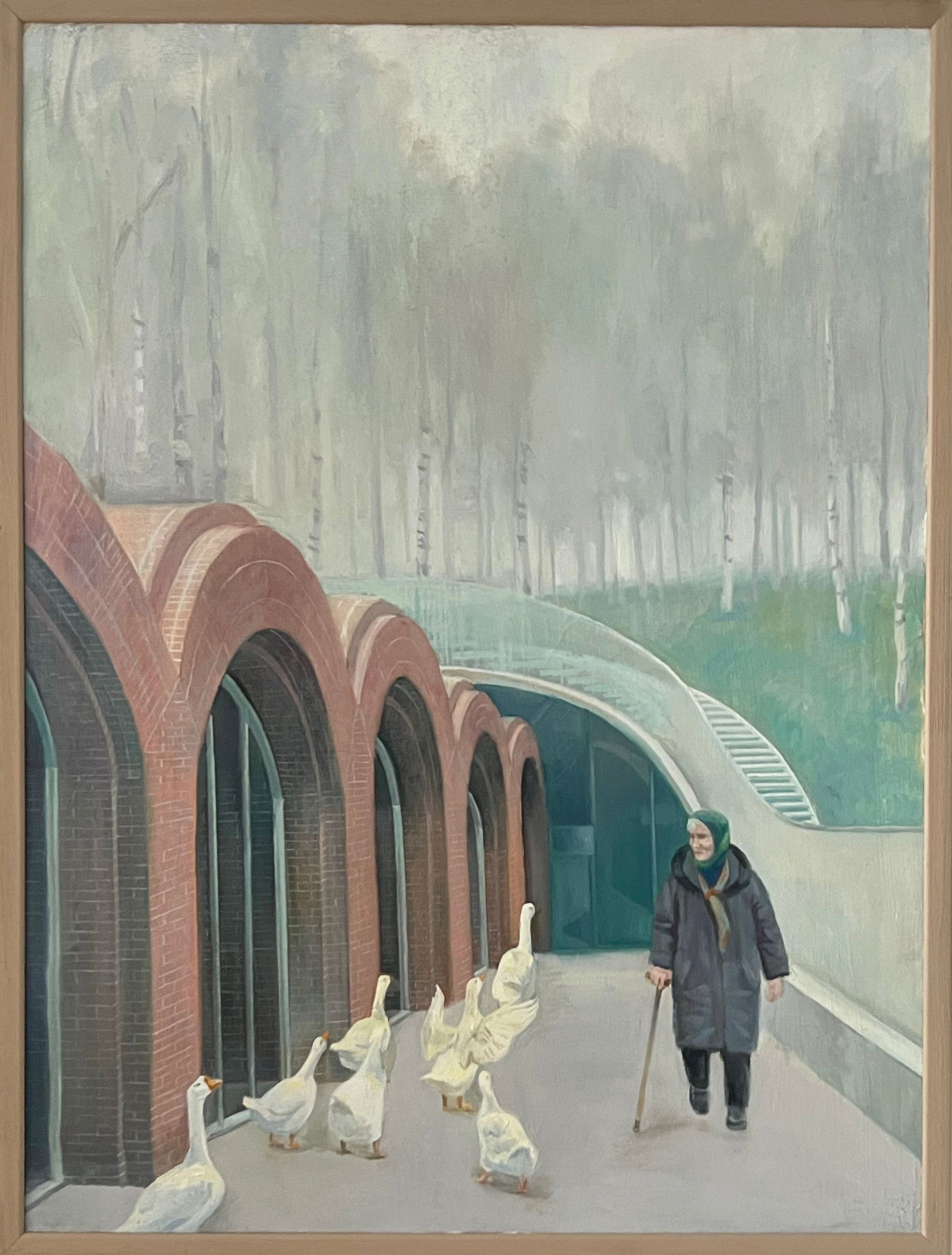 Алиса Деточкина (Картина, живопись - 
                  80 x 100 см) ГЭС-2. Гуси на прогулке