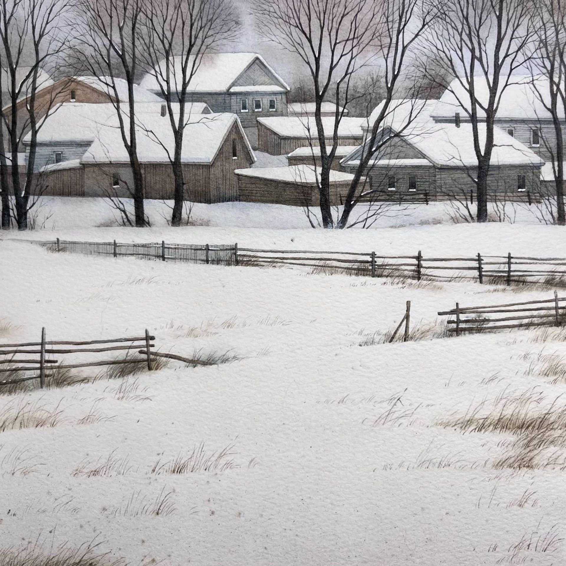 Ангелина Иванова (Авторская графика - 
                  20 x 20 см) В деревне