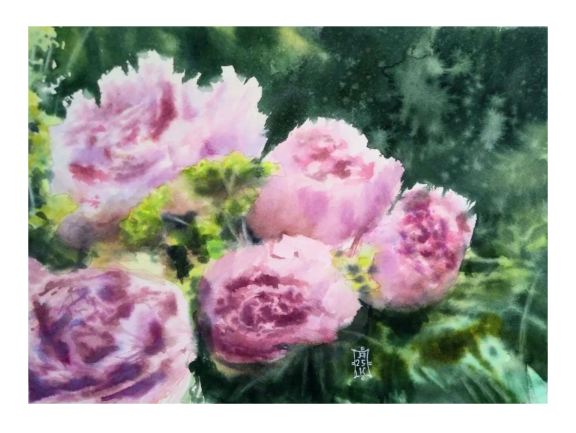 Александр Кормилицын (Авторская графика - 
                  32.5 x 23.5 см) Пионы в цвету